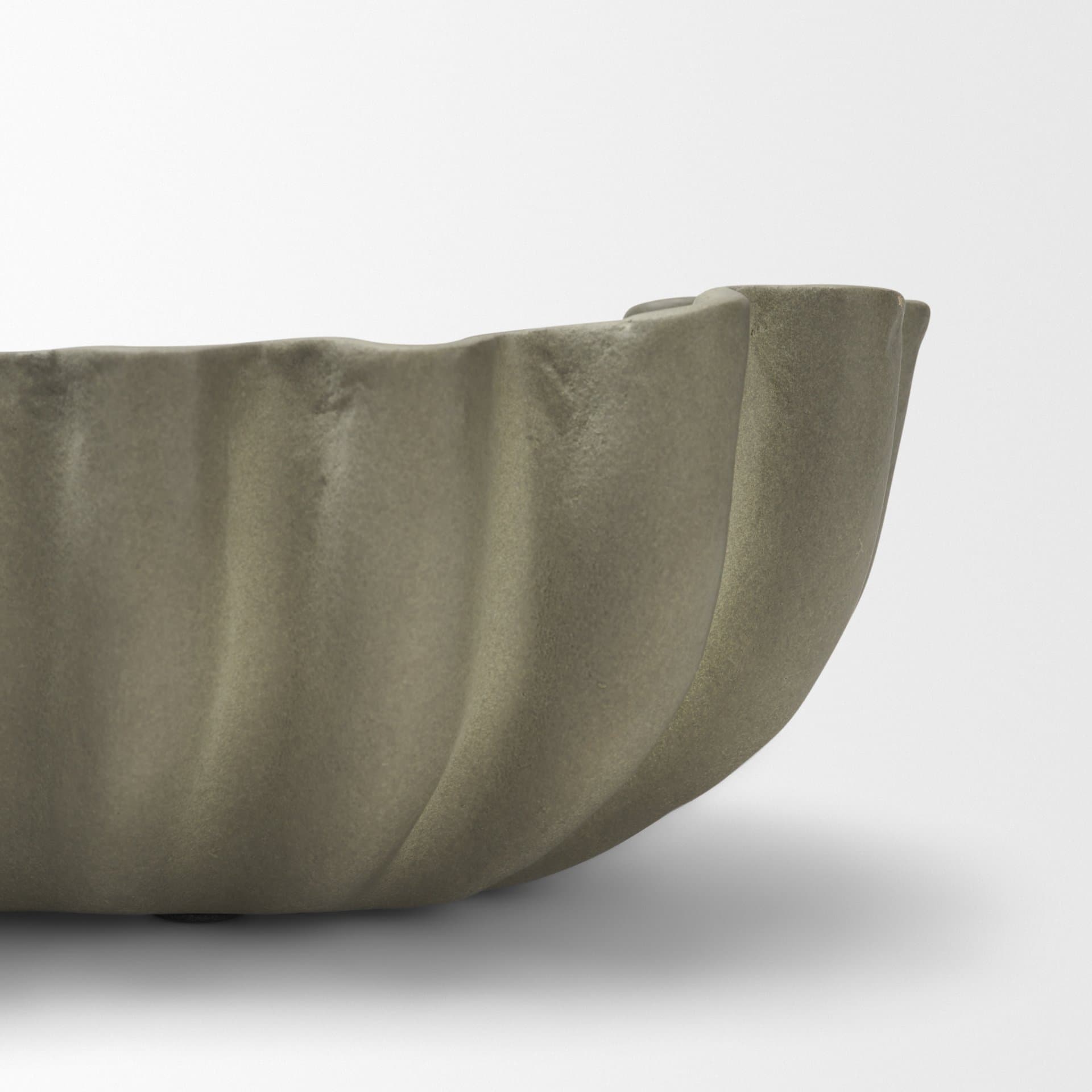 Camelia Large Fluted Sage Green Paper Mache Round Centerpiece Bowl — product photograph