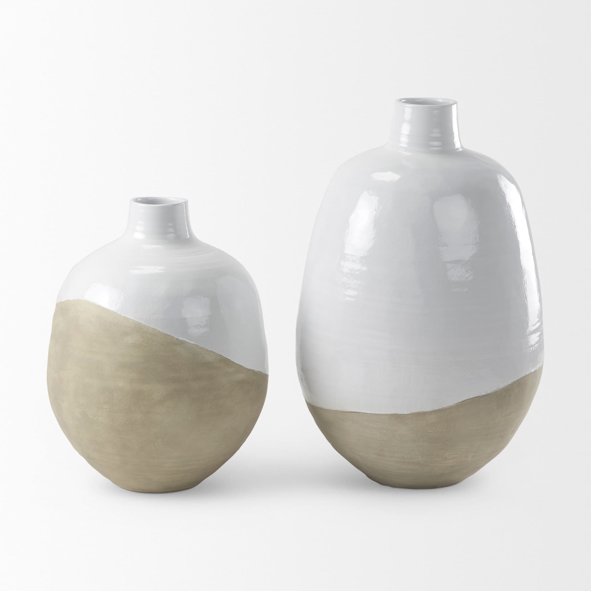Amos 20.5L x 20.5W x 31.9H White and Dark Beige Color Blocked Ceramic Floor Vase — product photograph