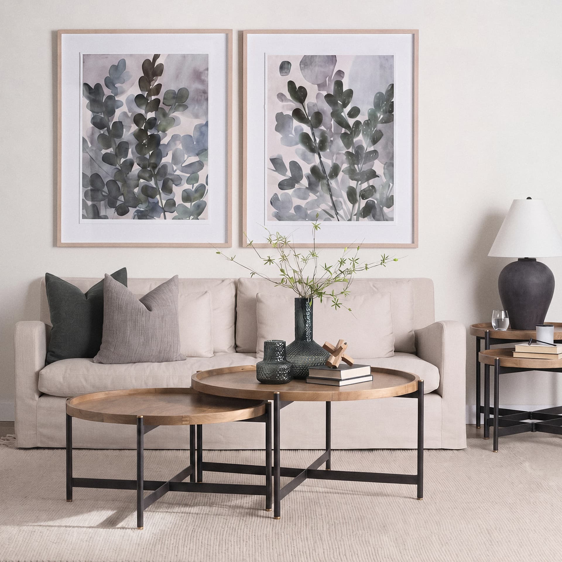 Marquisa 34.25" Round Small Brown Wood w/ Black Metal Coffee Table — product photograph