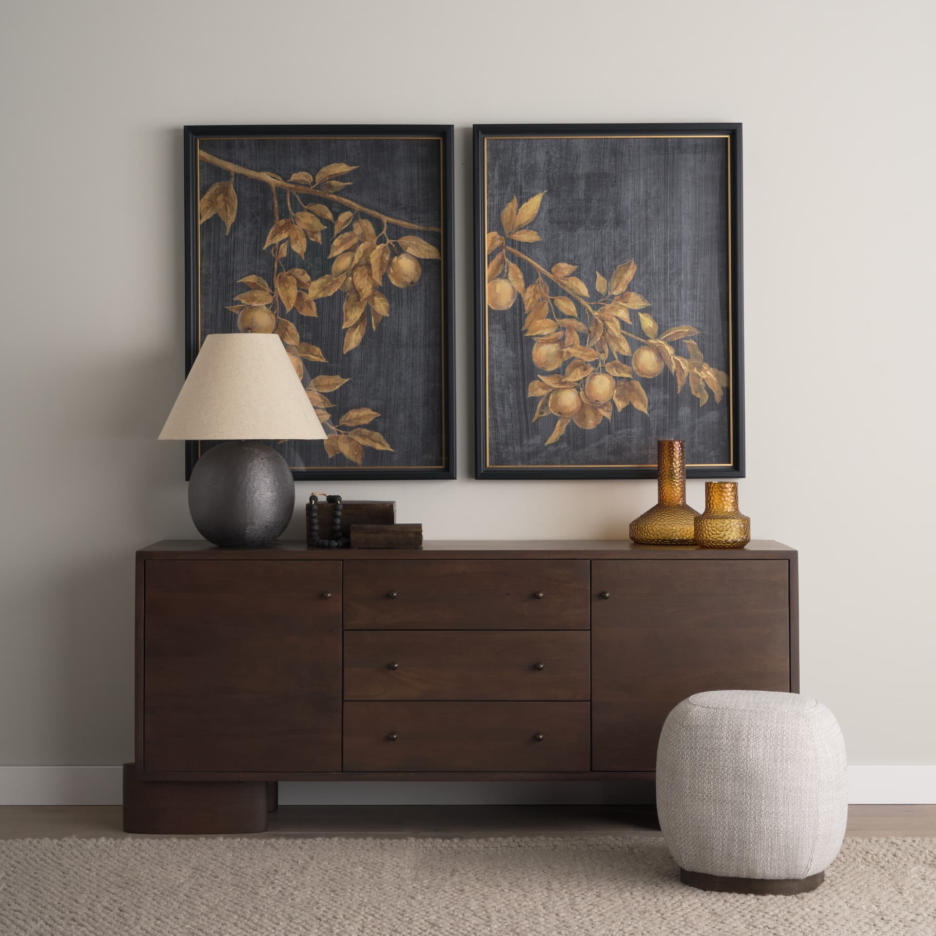 Gilded Bounty I by Mercana Studio a Hand Embellished Framed Art Print Matted under Glass — in a styled room