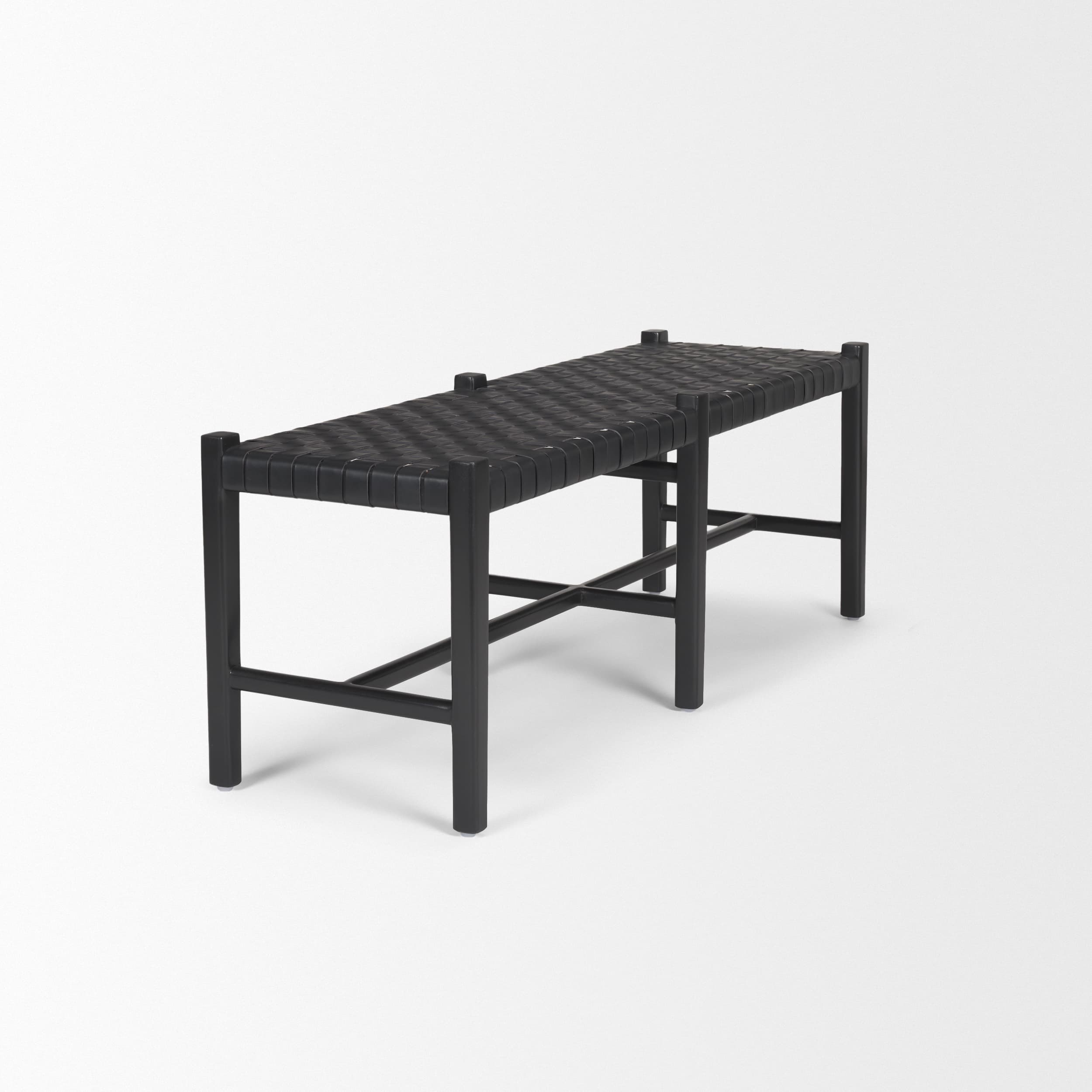 Shane Black Wood w/ Woven Black Leather Bench — product photograph