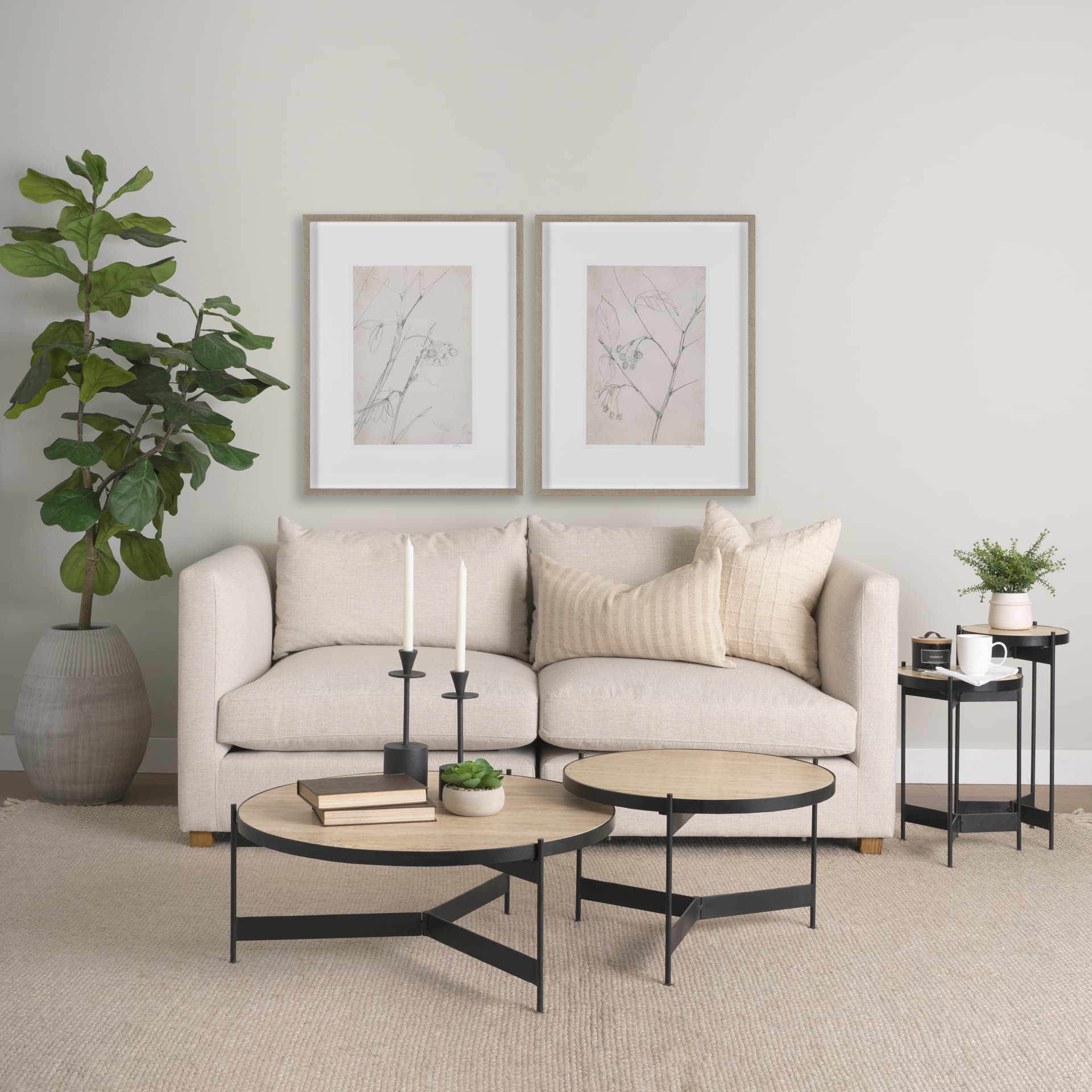 Wade Travertine Marble w/ Matte Black Metal Coffee Tables — product photograph