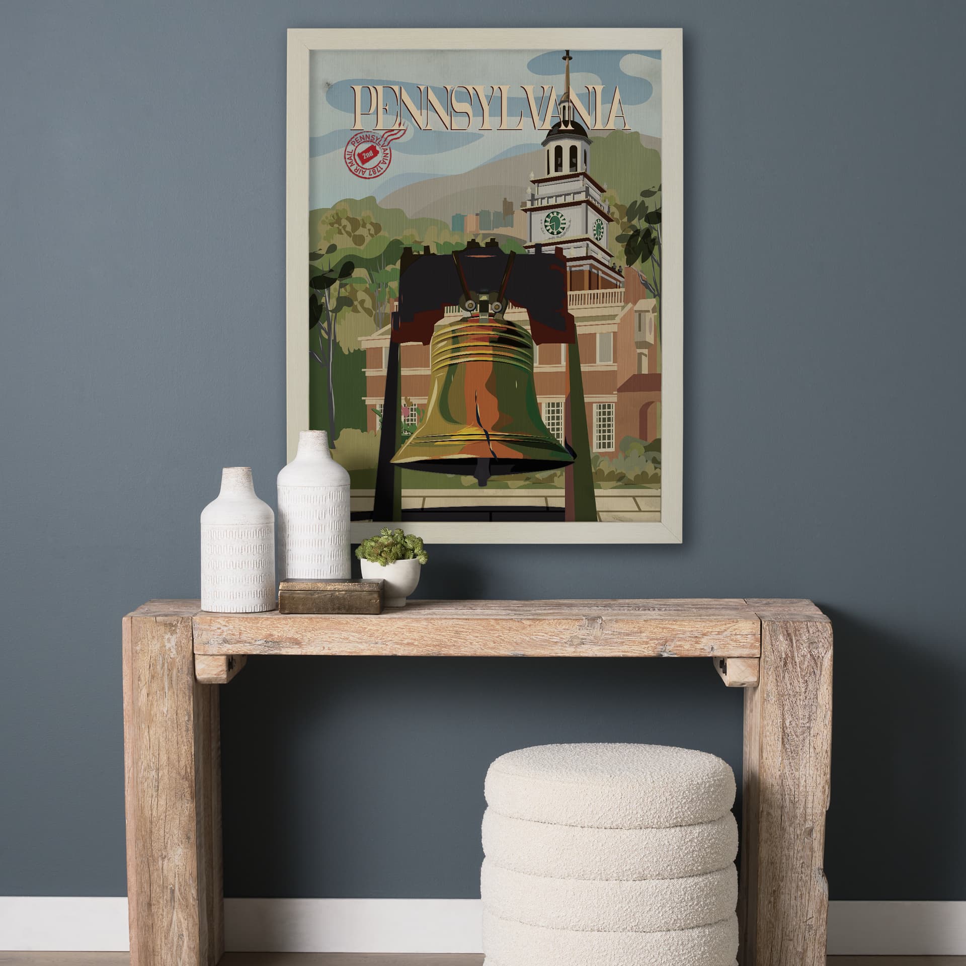 Pennsylvania Go USA (L) by Mercana Studio a Hand Embellished Decograph Framed Art Print — in a styled room