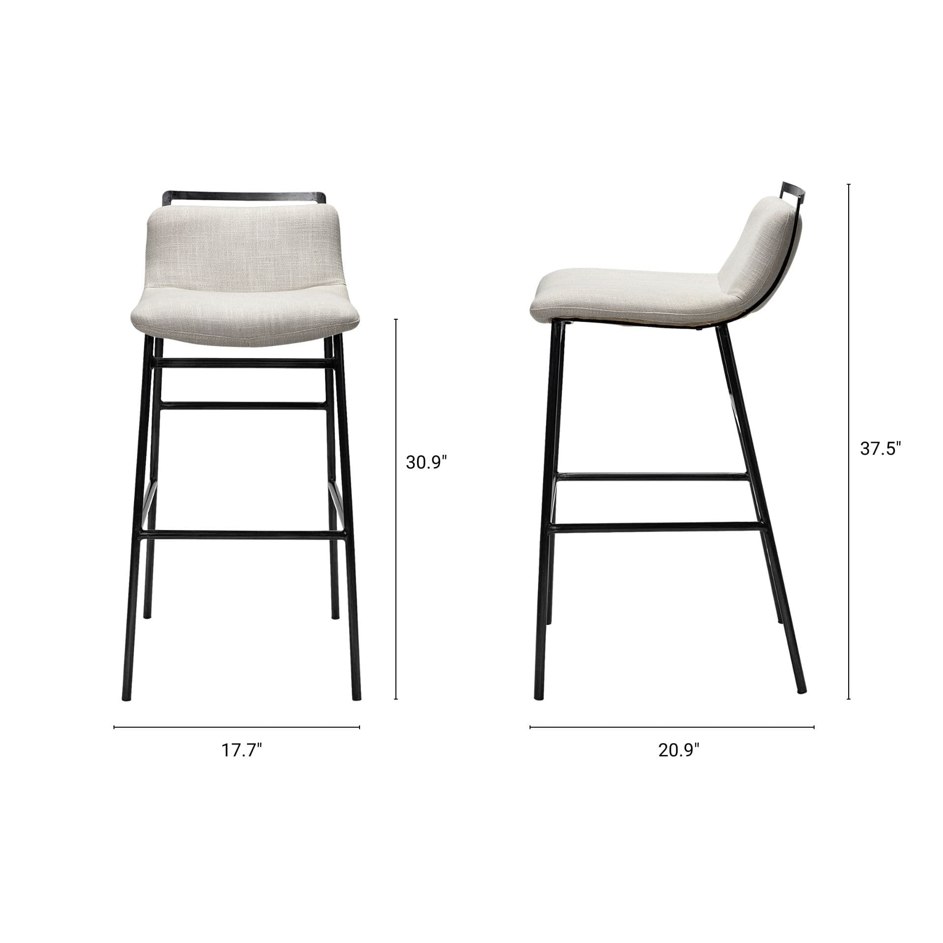 Kavalan Low Back 28.5in Seat Bar Stool | Beige Fabric w/ Gray Metal — product photograph