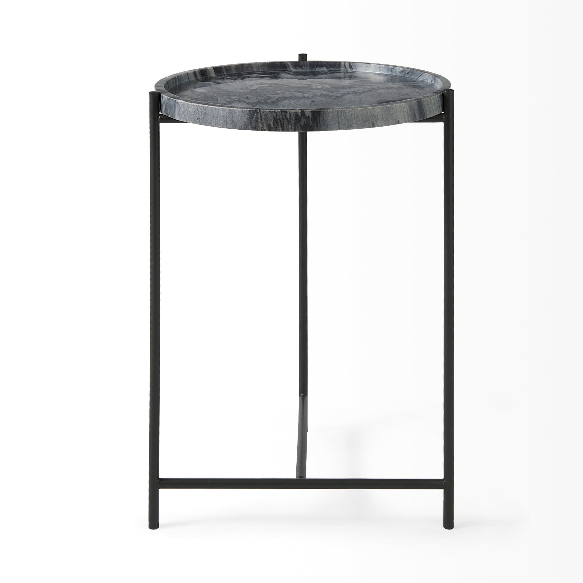 Stella 17L x 17W Gray Round Marble Top W/Black Base Accent Table — product photograph
