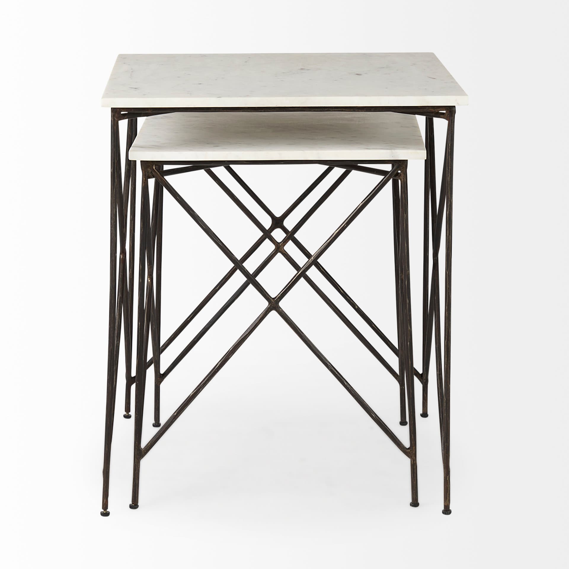 Lorlei 20.0L x 20.0W x 23.8H White Marble Top W/ Gray Iron Legs End and Side Table — product photograph