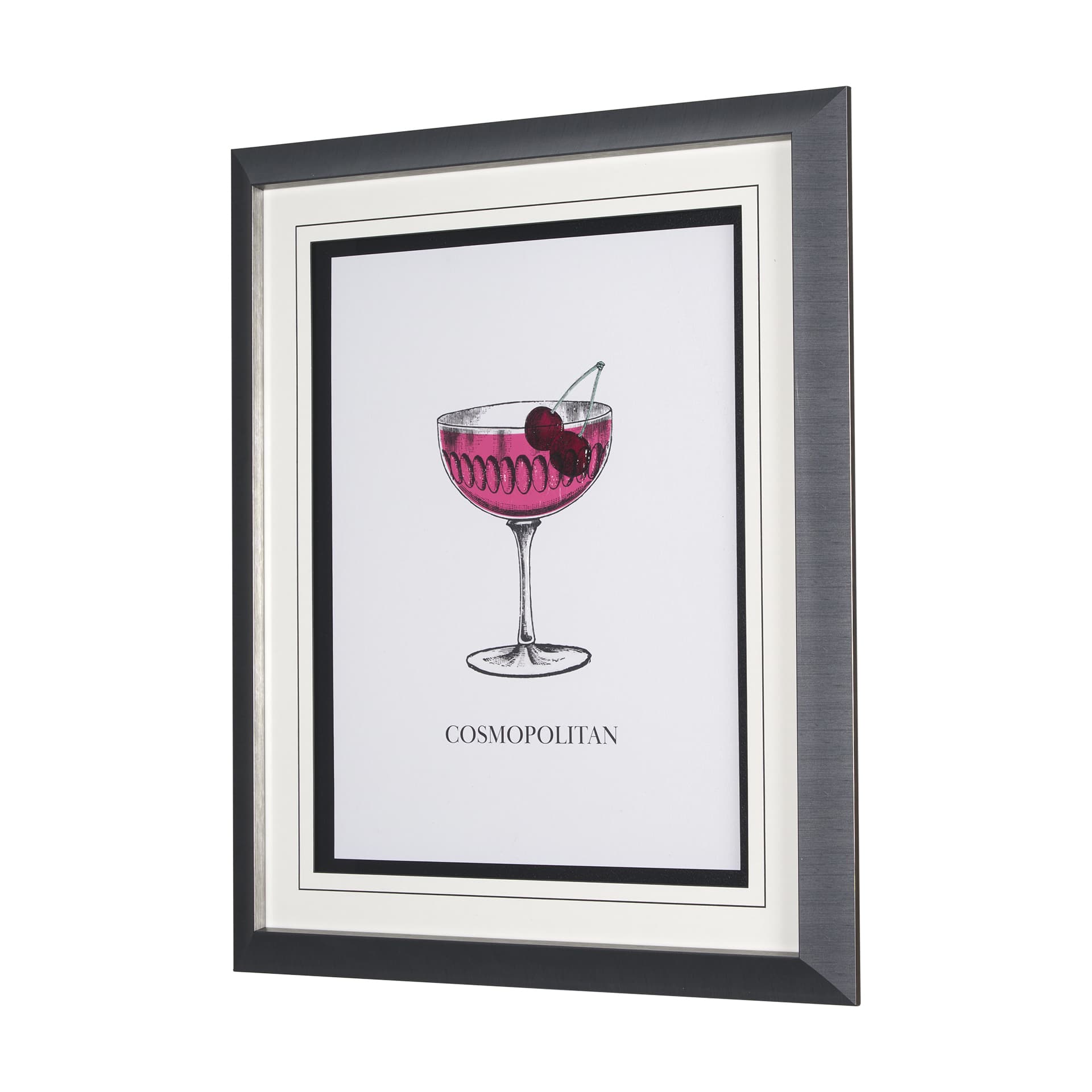 Vintage Cocktails-Cosmo by Gwen Aspell Hand Embellished Textured Framed Art Print Matted under Glass — product photograph