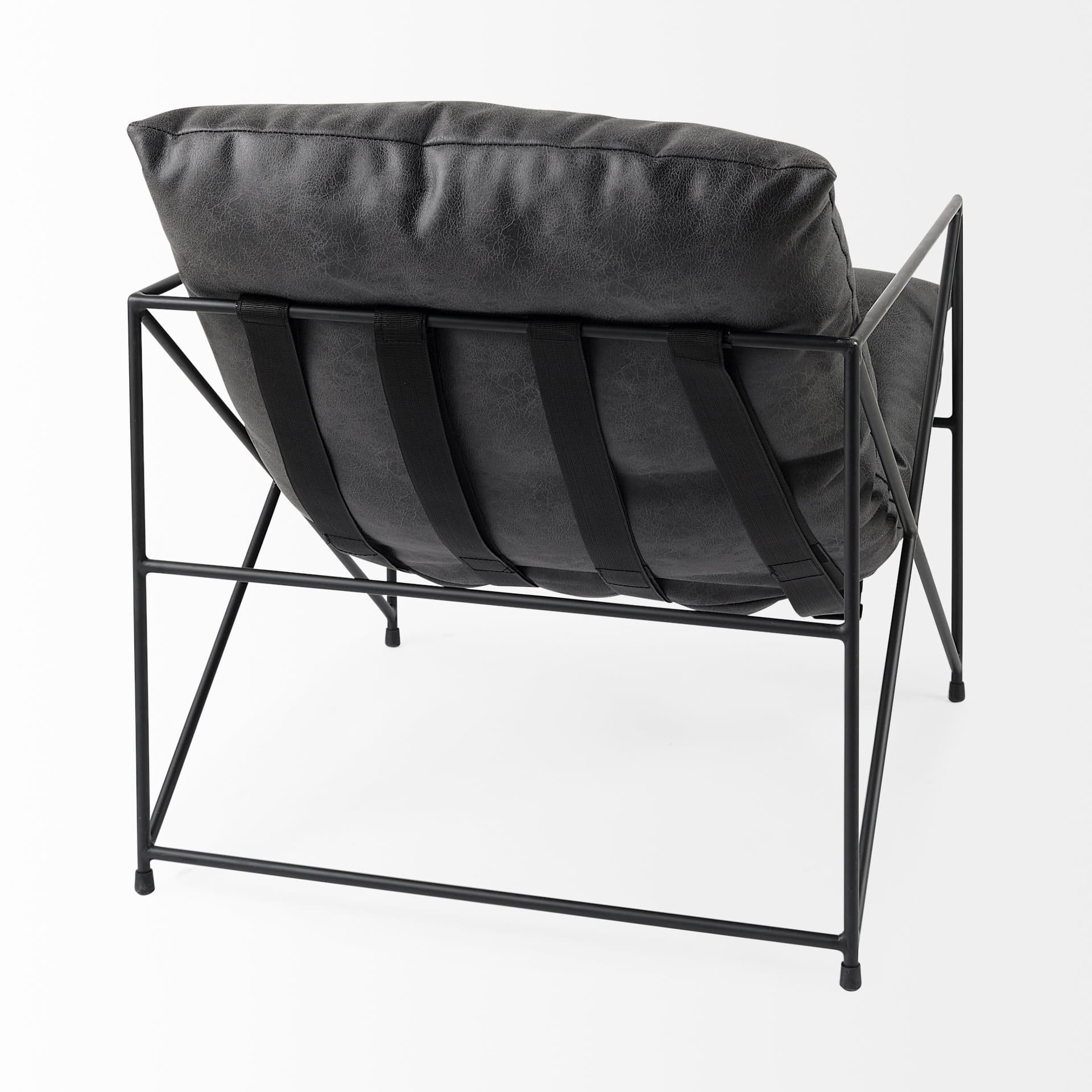 Leonidas 28.5L x 29.5W x 34.0H Black Faux Leather Seat W/ Black Metal Frame Accent Chair — product photograph