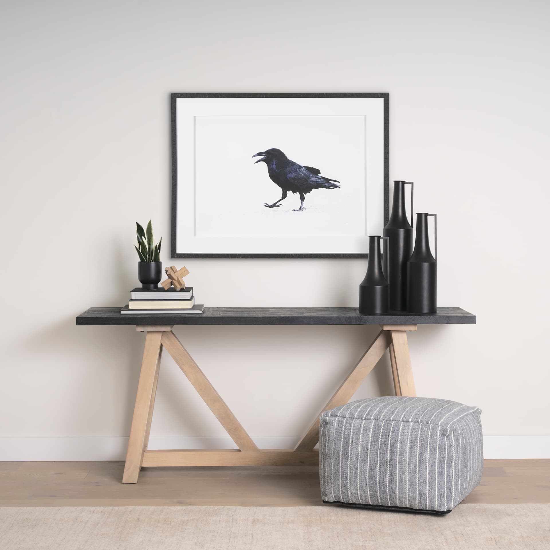 Raven Beauty by Gary Blatter a Hand Embellished Textured Framed Photo Art Print Matted under Glass — in a styled room