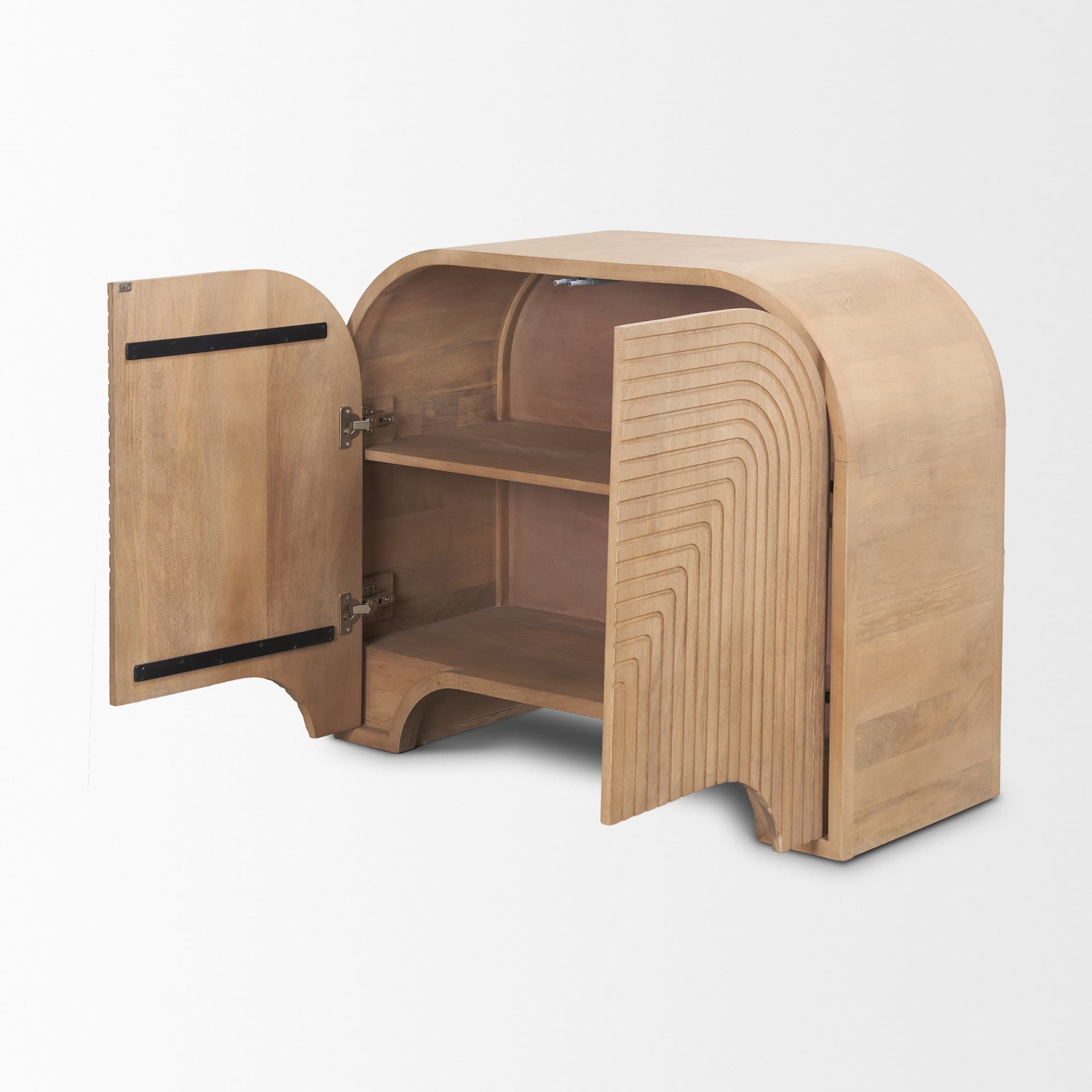 Sorina Reverse Fluted Light Brown Wood Accent Cabinet — product photograph