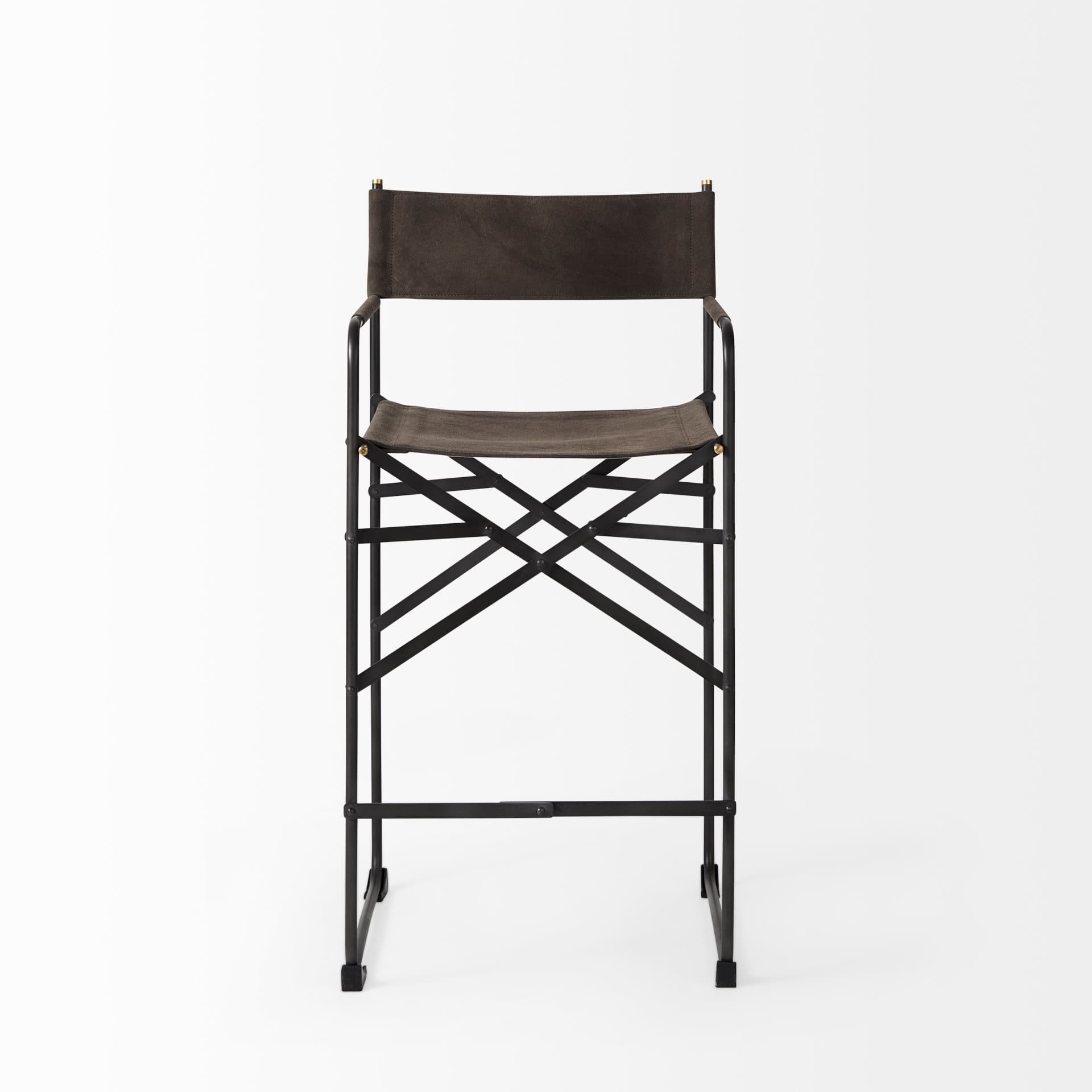 Direttore Backless 40.2in Seat Bar Stool | Brown/Gray Suede w/ Metal — product photograph
