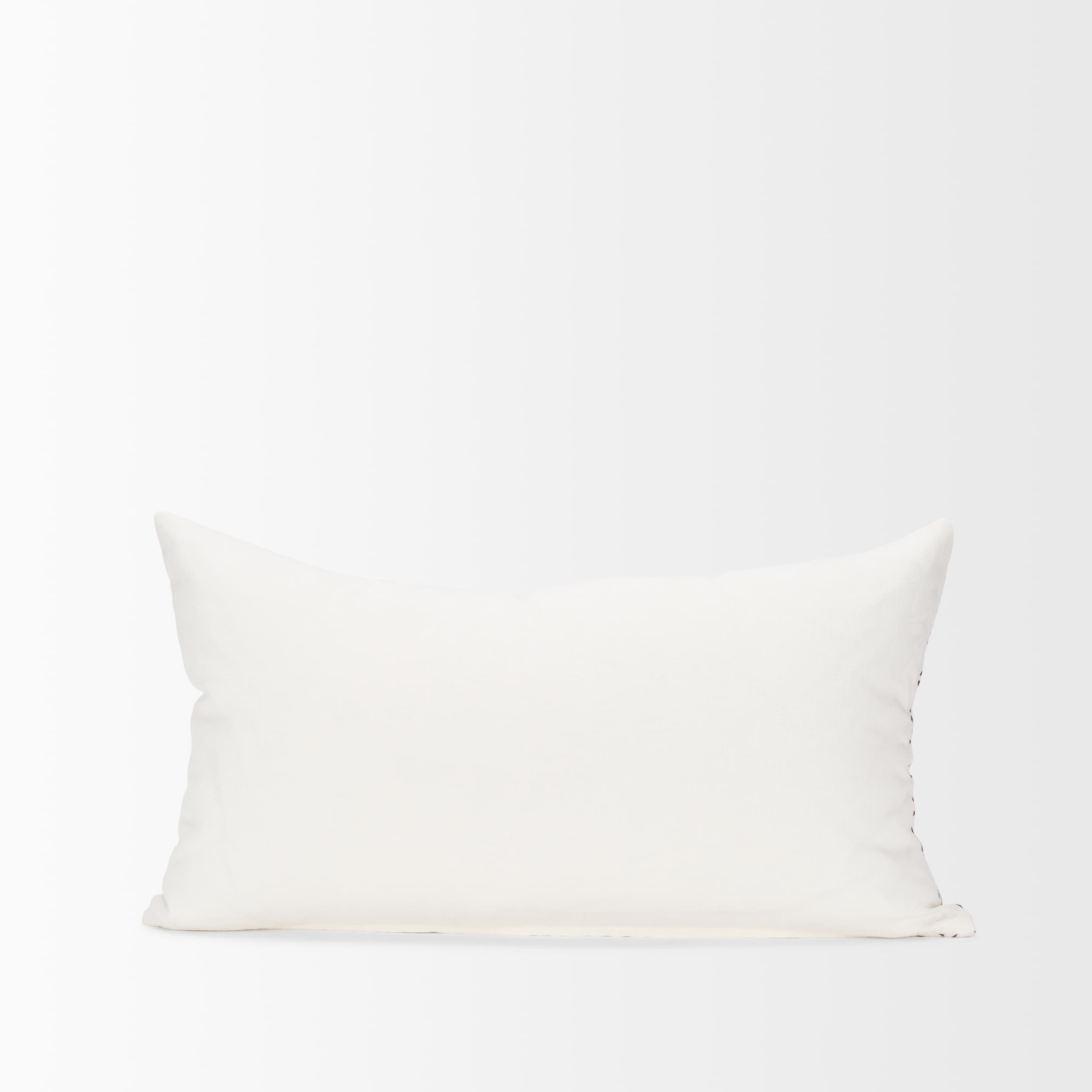 Jayden 14x26 Cream w/ Merlot Print Linen Lumbar Pillow Cover — product photograph