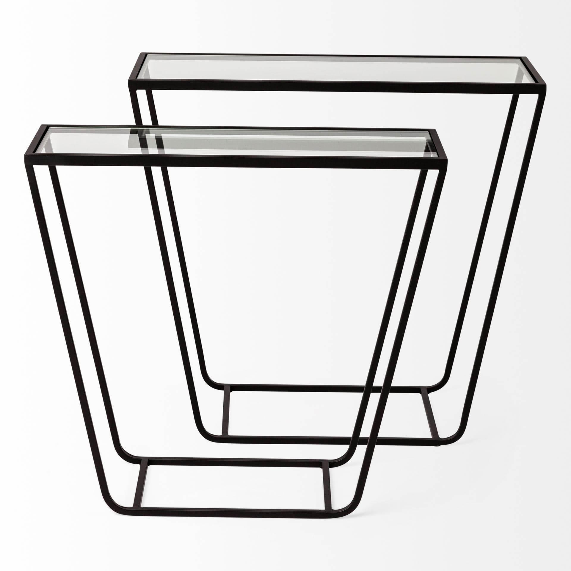 Arya (Set of 2) 24L x 10W Black Rectangular Glass Top Iron Frame Accent Table — product photograph