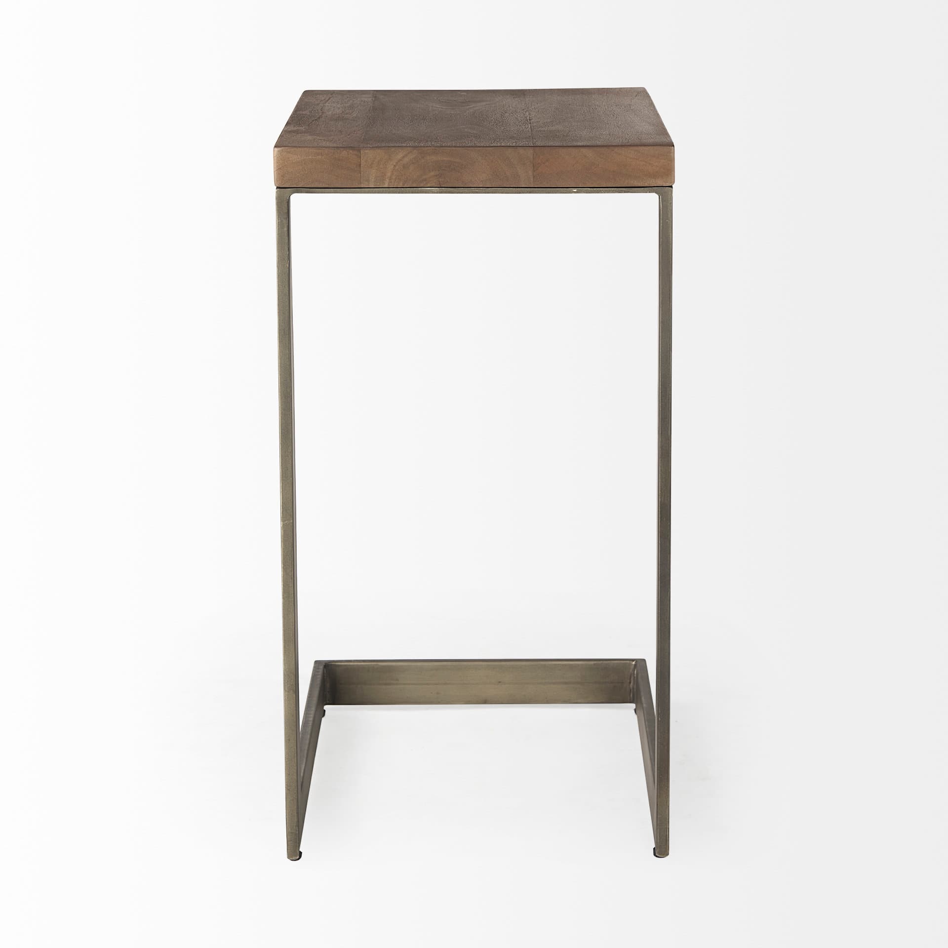 Faye 14L x 18W x 26H Medium Brown Wood W/ Antique Nickel Finished Metal Base C Side Table — product photograph