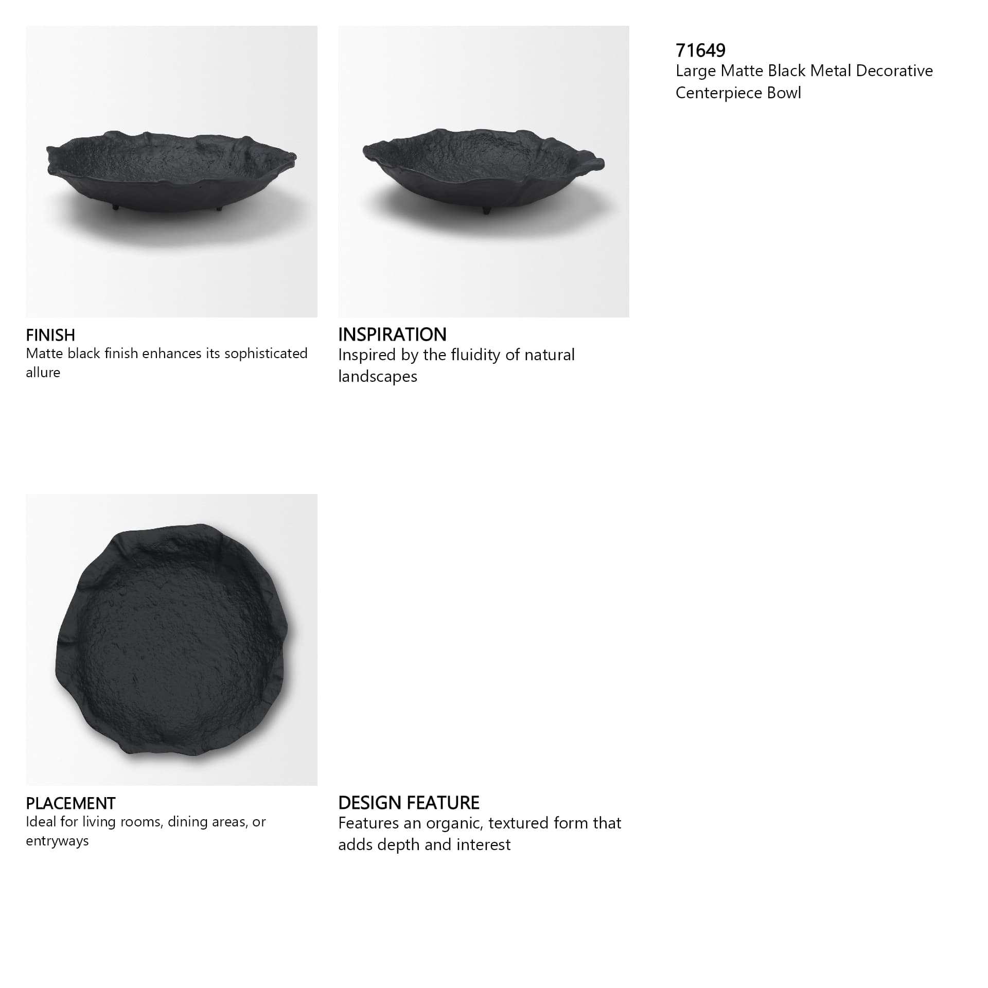 Verdant Large Matte Black Metal Decorative Centerpiece Bowl — in a styled room