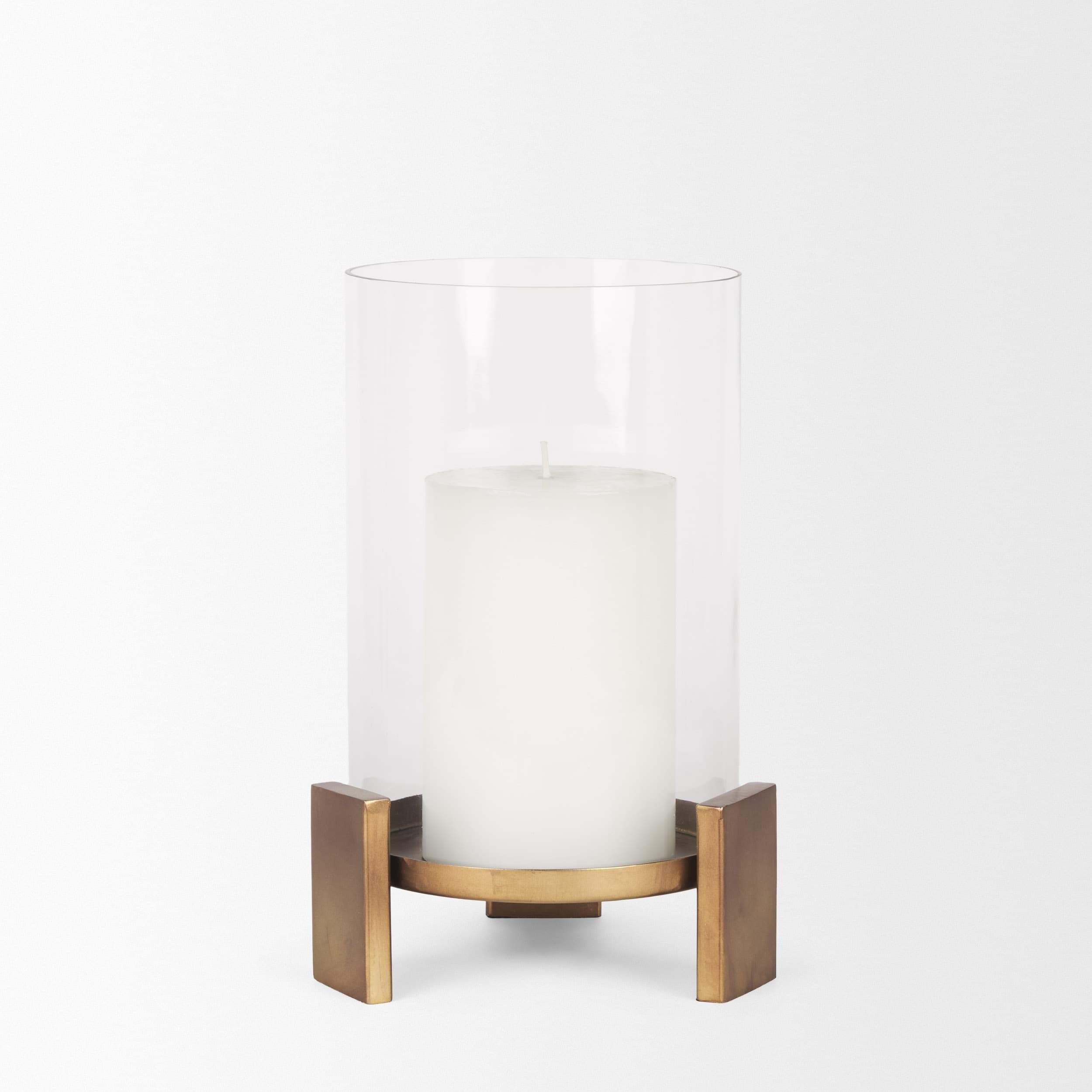 Price Small Antiqued Gold Metal w/ Glass Hurricane Candle Holder — product photograph