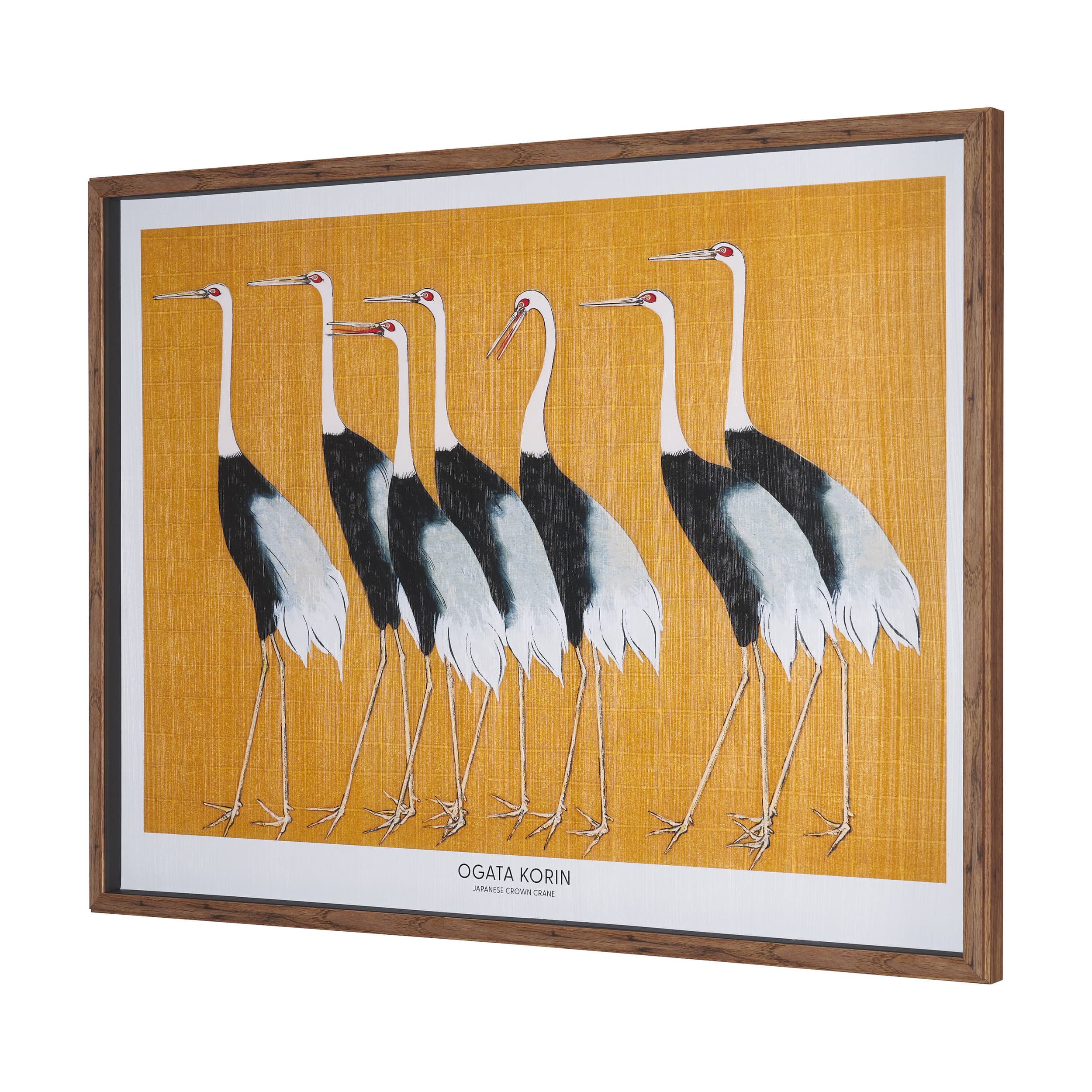 Japanese Red Crown Crane by Ogata Korin Hand-Embellished Textured Framed Artwork Matted under Glass — product photograph
