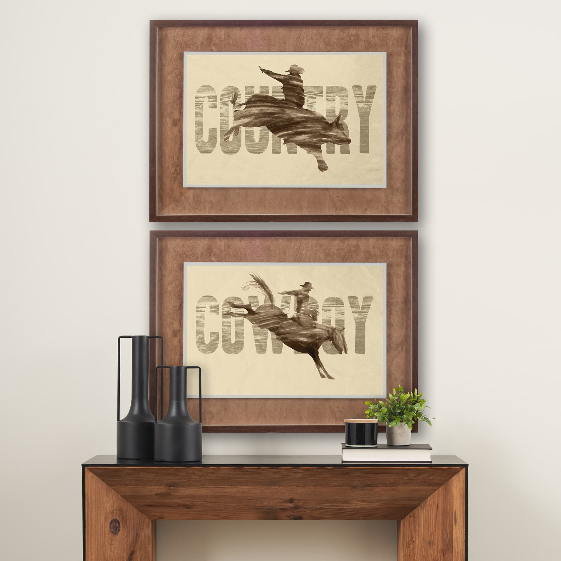 Cowboy by THE Studio a Framed Art Print Matted under Glass — in a styled room