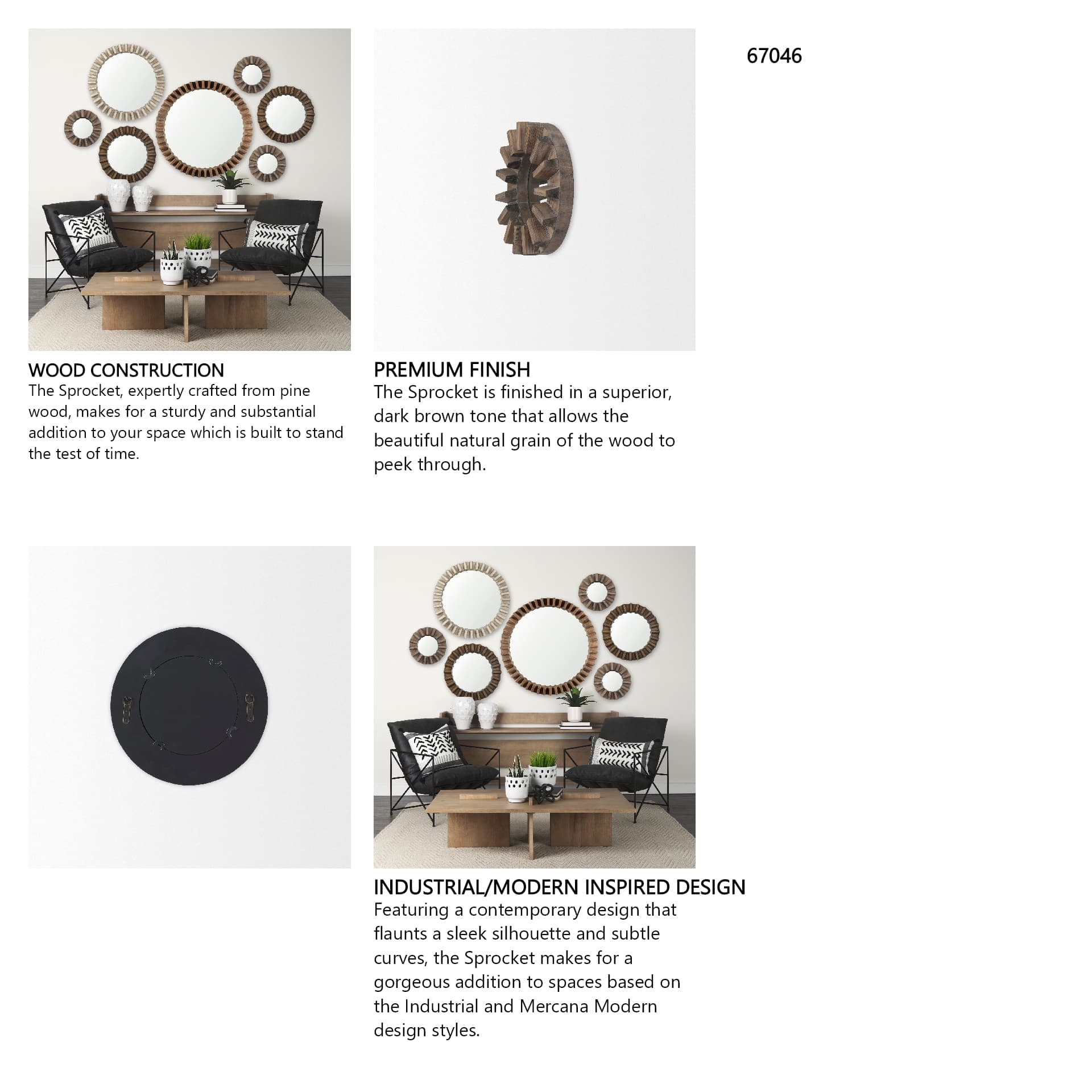 Sprocket 17" Round Brown Wood Frame Mirror — in a styled room