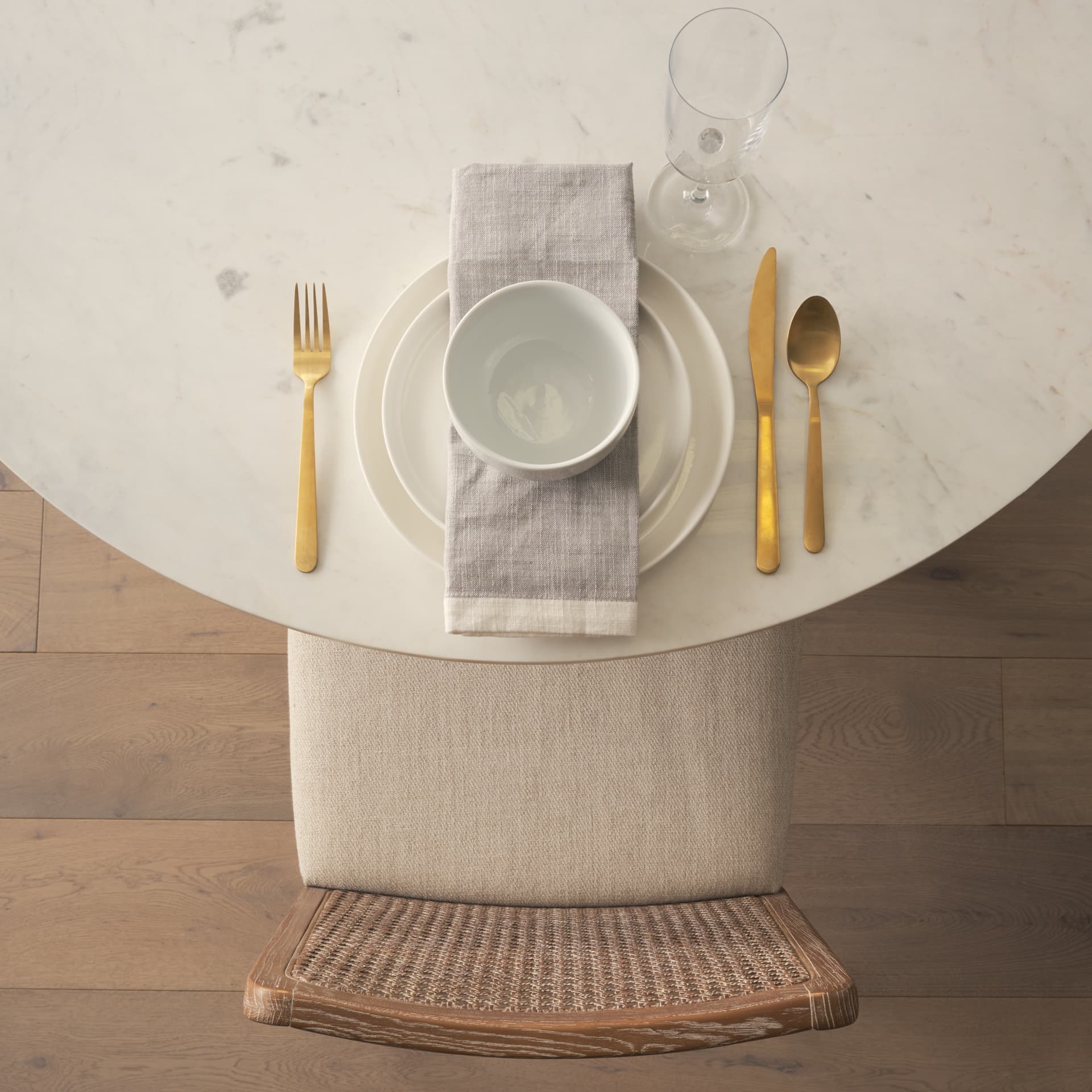Clara Cane Back Dining Side Chair | Cream Fabric w/ Brown Wood — product photograph