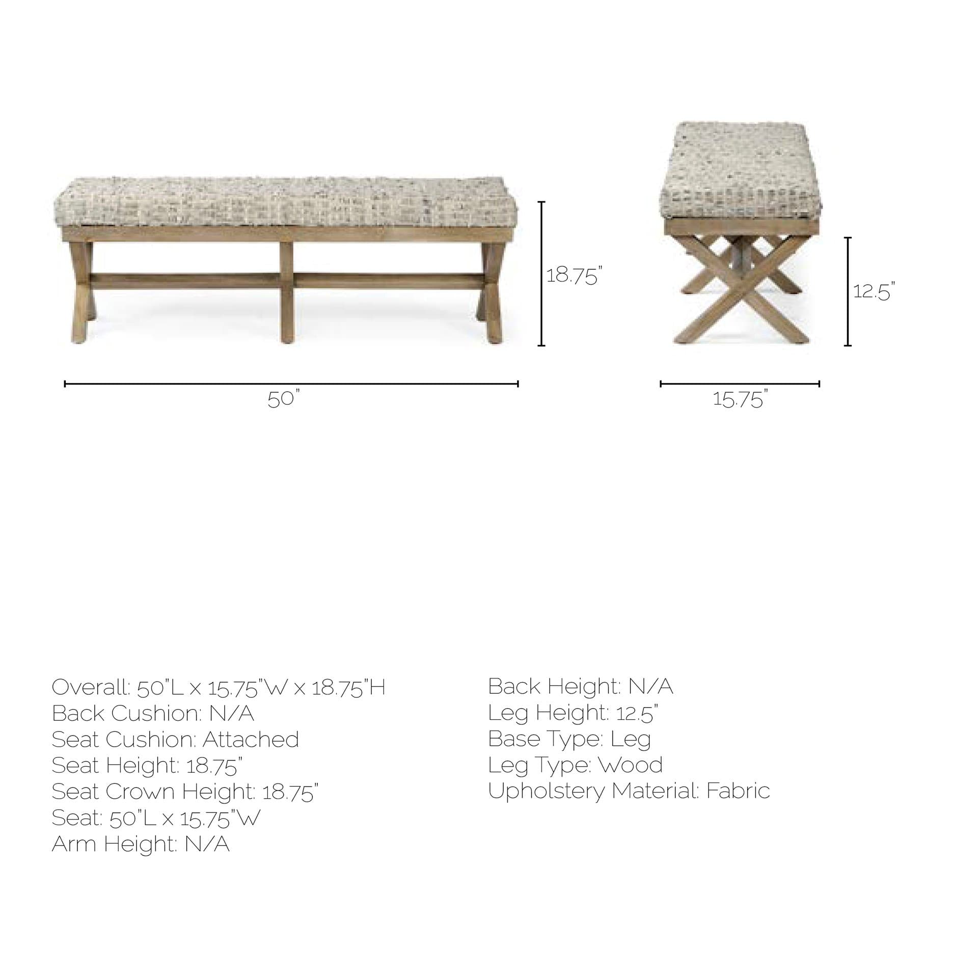Solis II 50L x 16W Brown Base Beige Woven Leather Cushion Accent Bench — product photograph