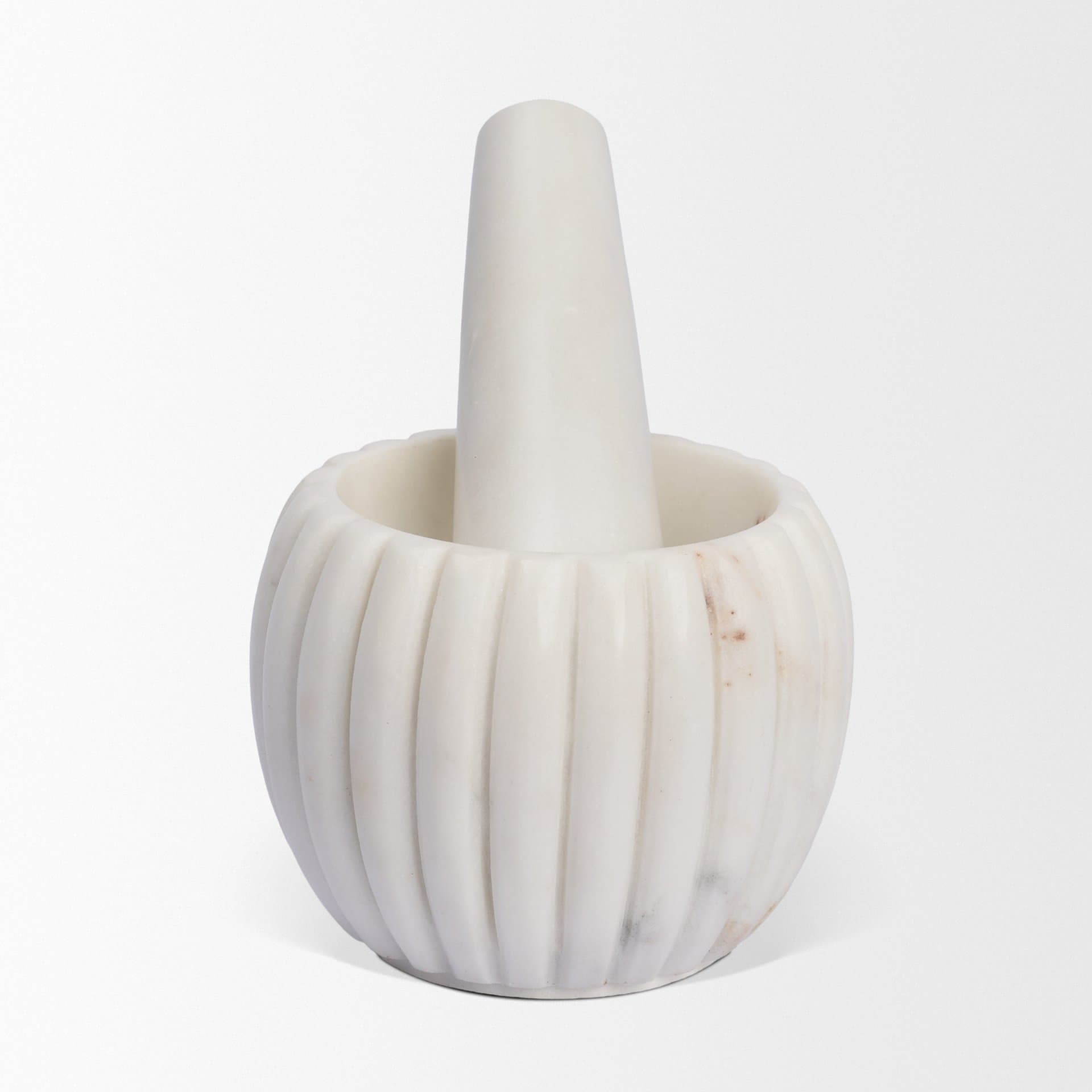Cava Ribbed White Marble Mortar & Pestle — product photograph