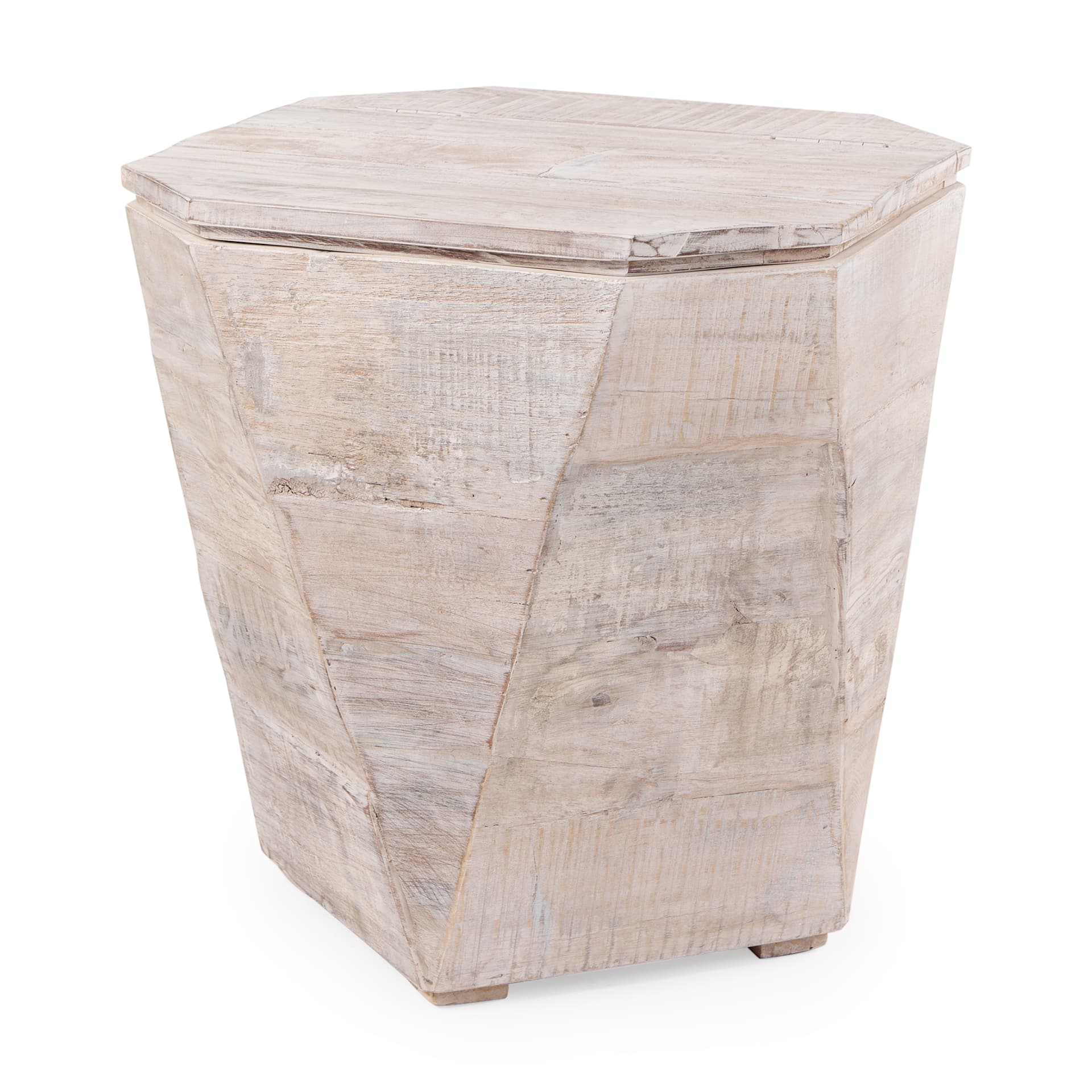 Esagono Octagonal Reclaimed Wood End/Side Table w/ Storage — product photograph