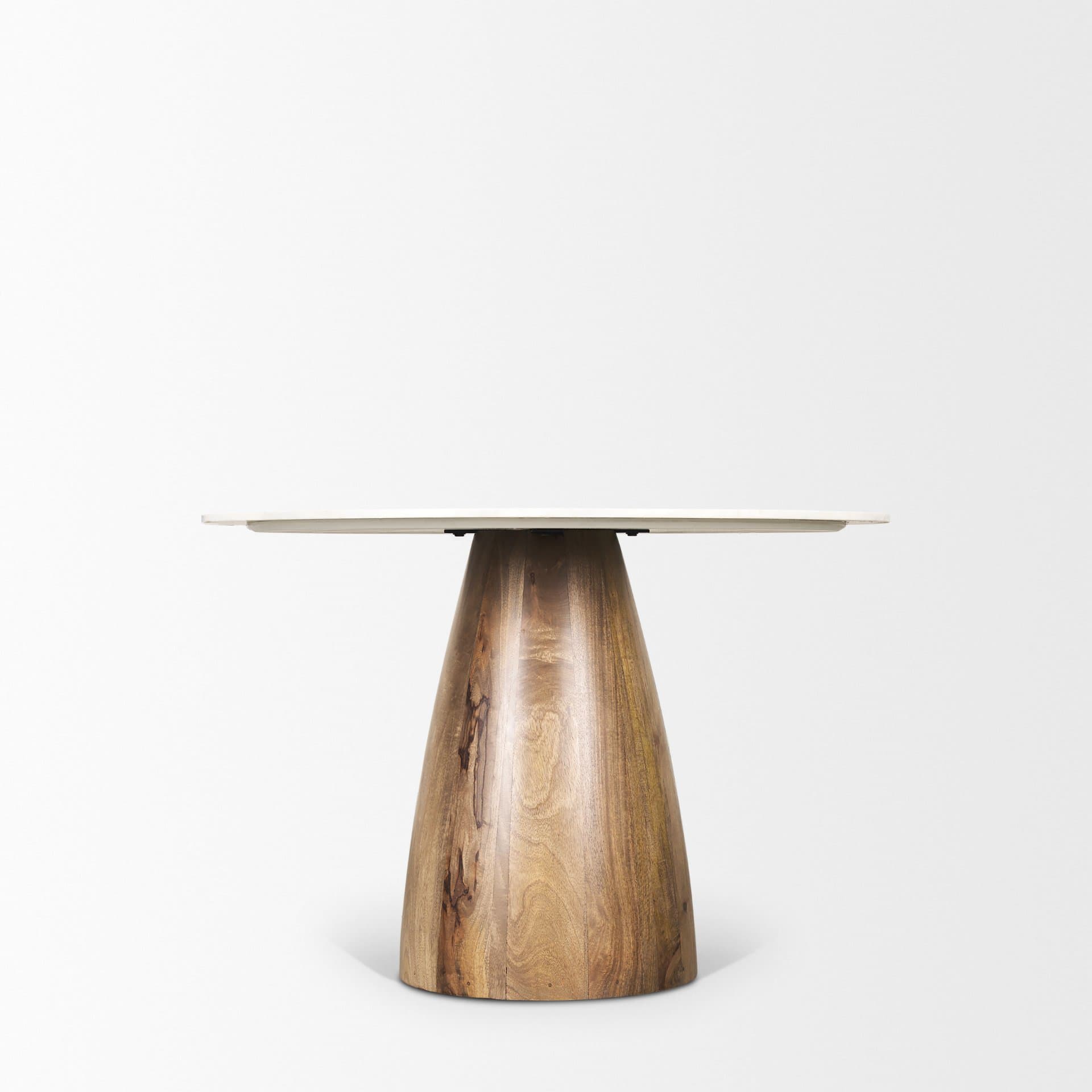 Allyson 42" Round Pedestal Dining Table | Banswara White Marble & Brown Wood | Seats 4 — product photograph