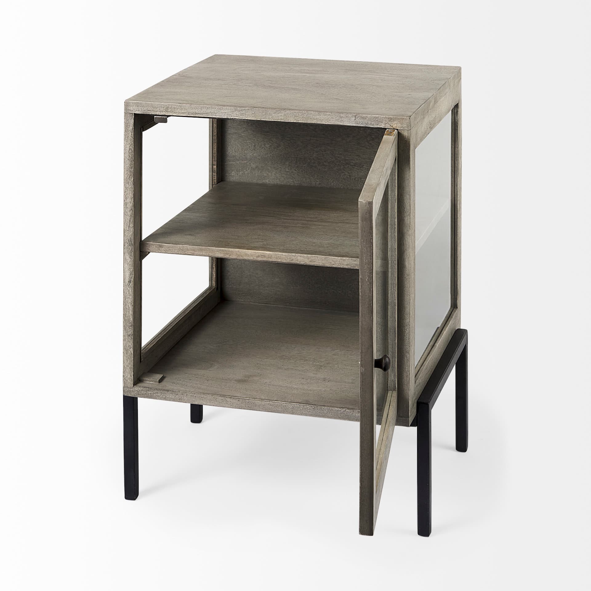 Arelius 20L x 18W x 26H Gray Wood W/ Black Metal Frame End/Side Table — product photograph