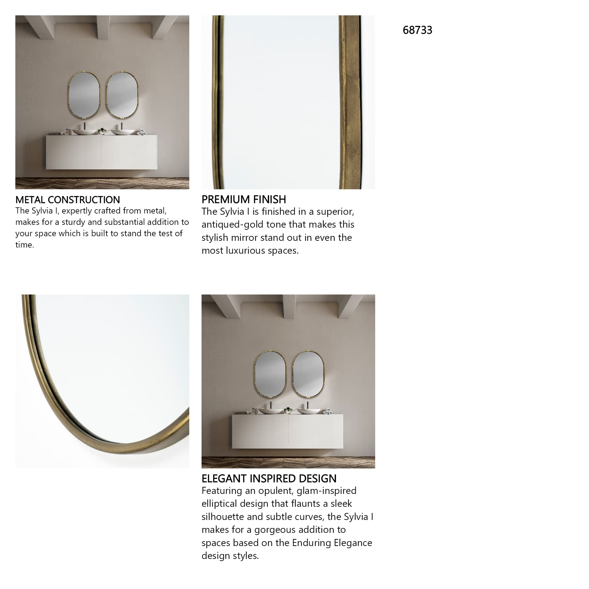 Sylvia I 24L x 35H Oval Gold Metal Frame Wall Mirror — in a styled room