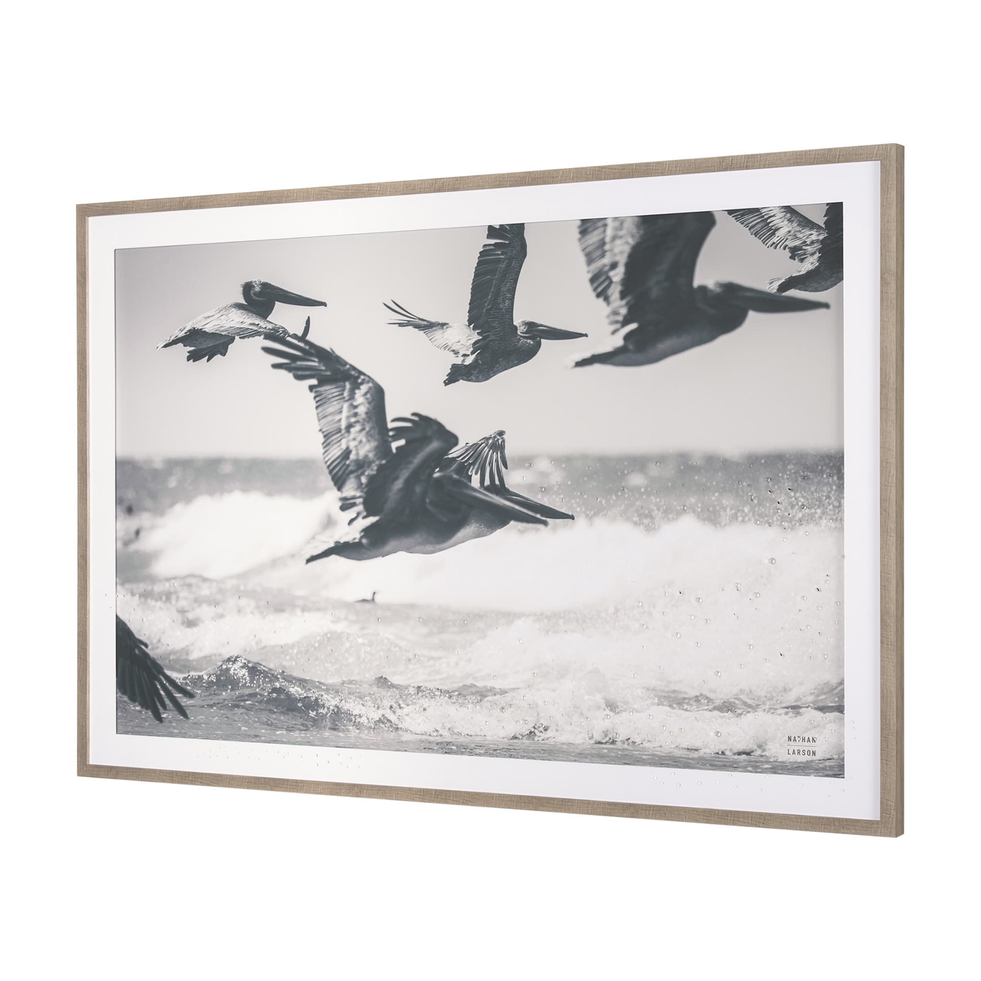 Pelican Beach by Nathan Larson a Hand Embellished Framed Photo Art Print Matted under Glass — product photograph