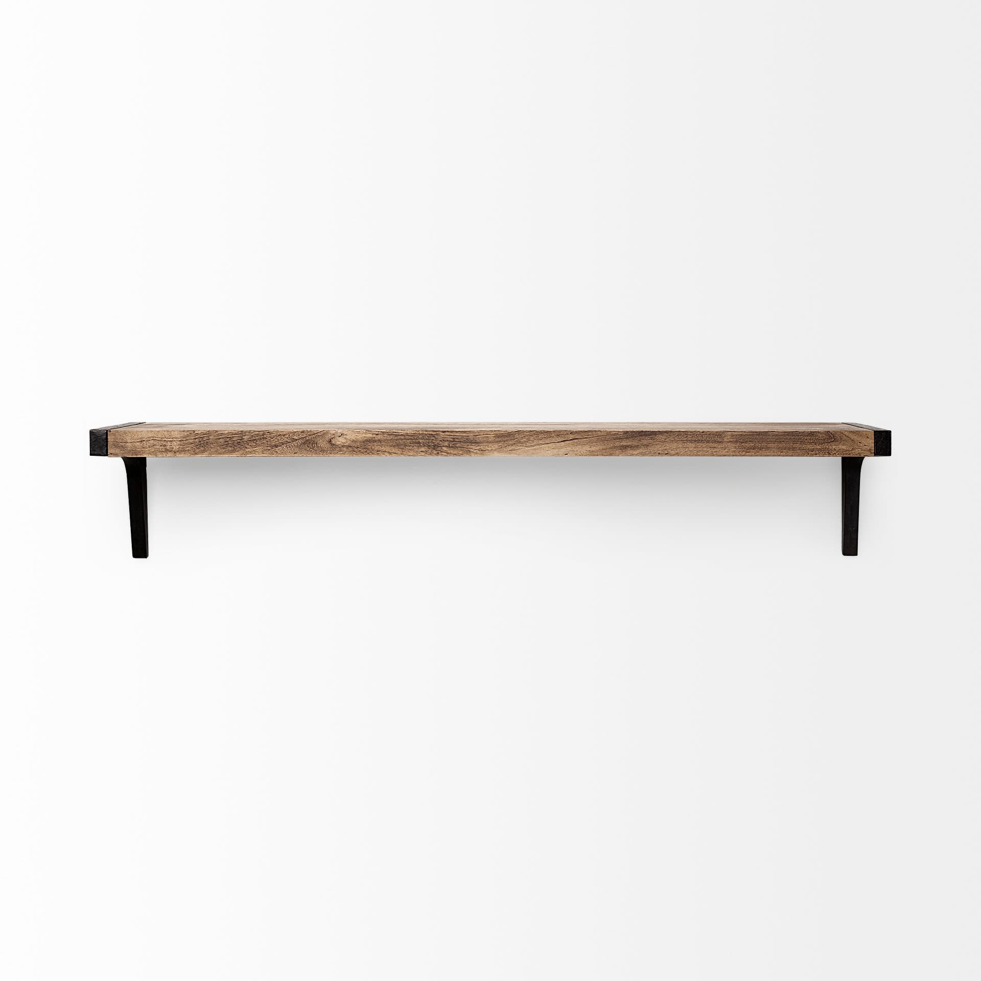 Dion I 58.0L x 11.0W x 11.0H Brown Wood W/Black Metal Wall Shelf — product photograph