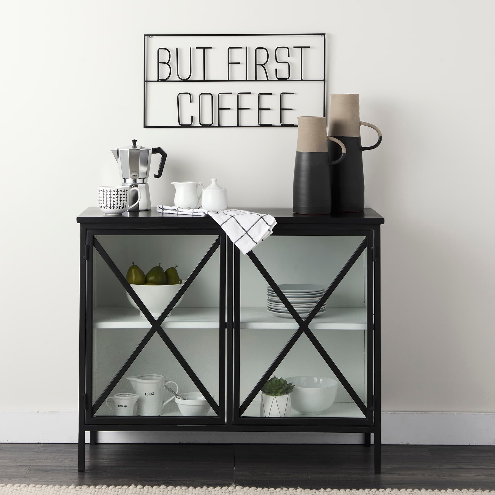 Garand Medium 15H Two-Toned Black/Natural Ceramic Jug — in a styled room