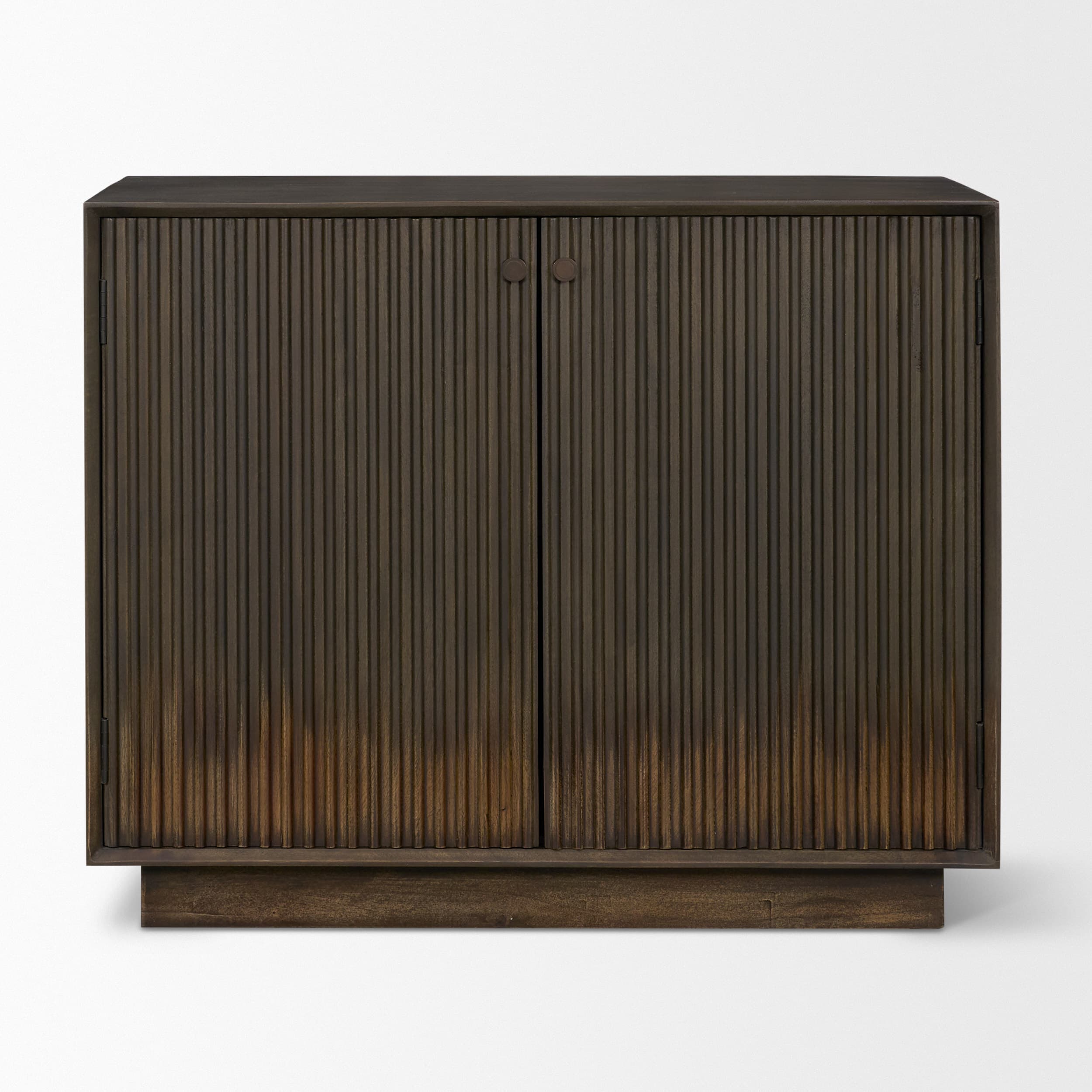 Cinder Distressed Dark Brown Wood Reeded 2-Door Closed Accent Cabinet — product photograph