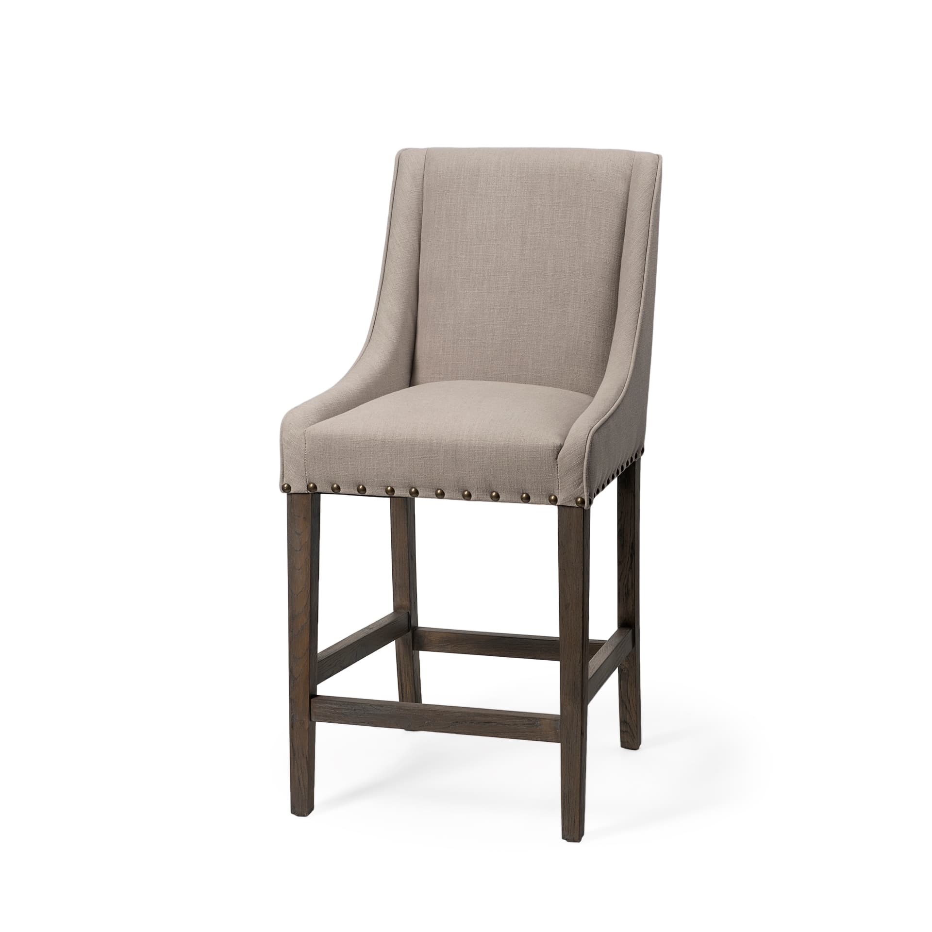 Kensington Low Back 27.5in Seat Counter Stool | Beige Fabric w/ Wood — product photograph
