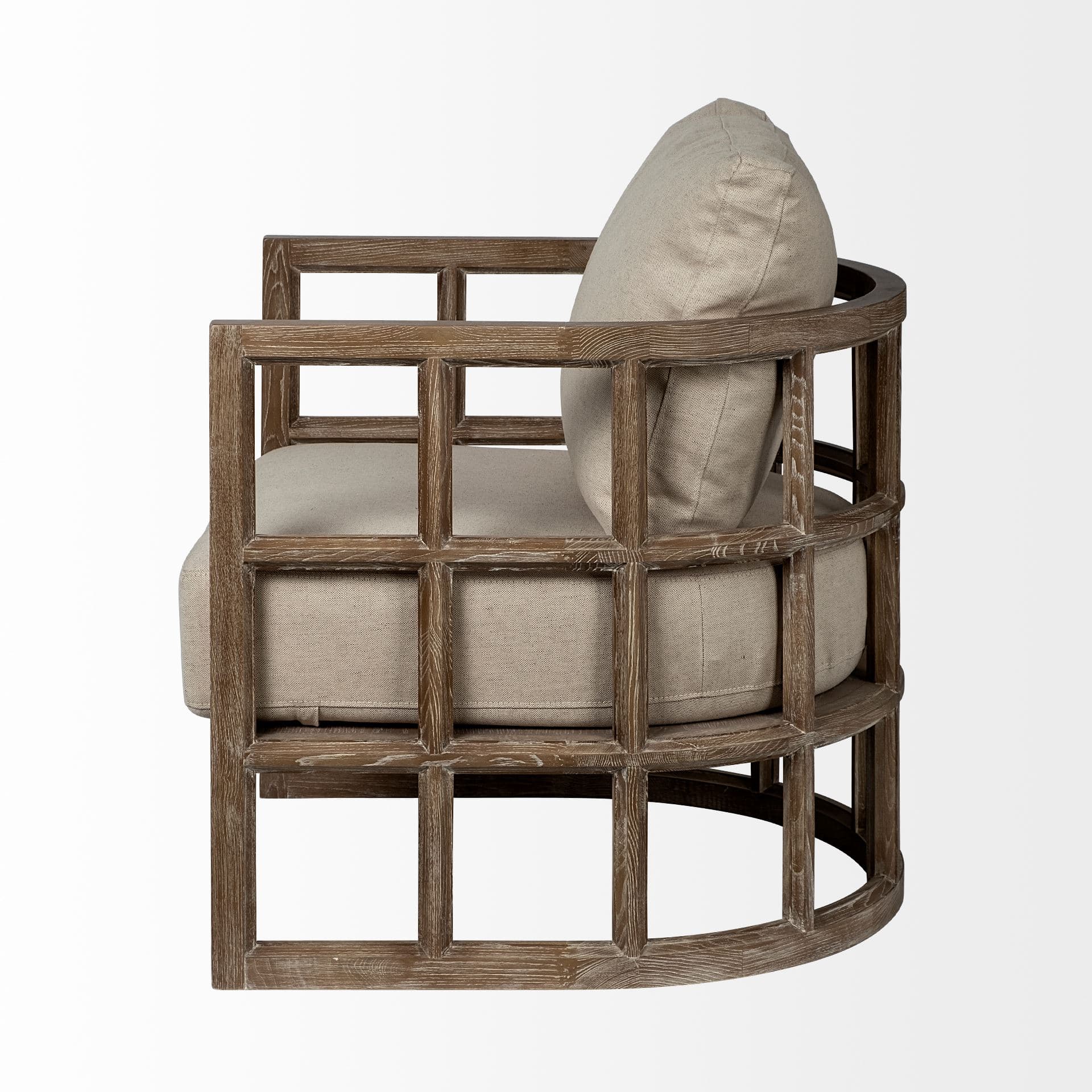 Skylar II Tan Fabric Covered Cushioned Demi-Lune Wooden Frame Accent Chair — product photograph