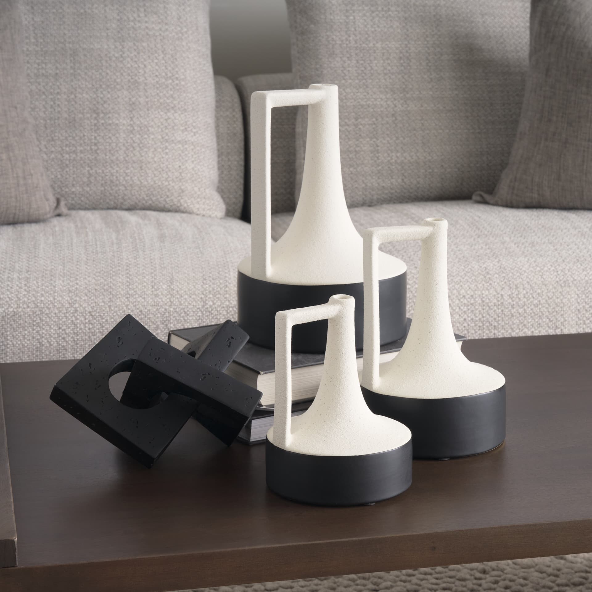 Burton 8.3H Small White and Black Ceramic Jug Vase — product photograph