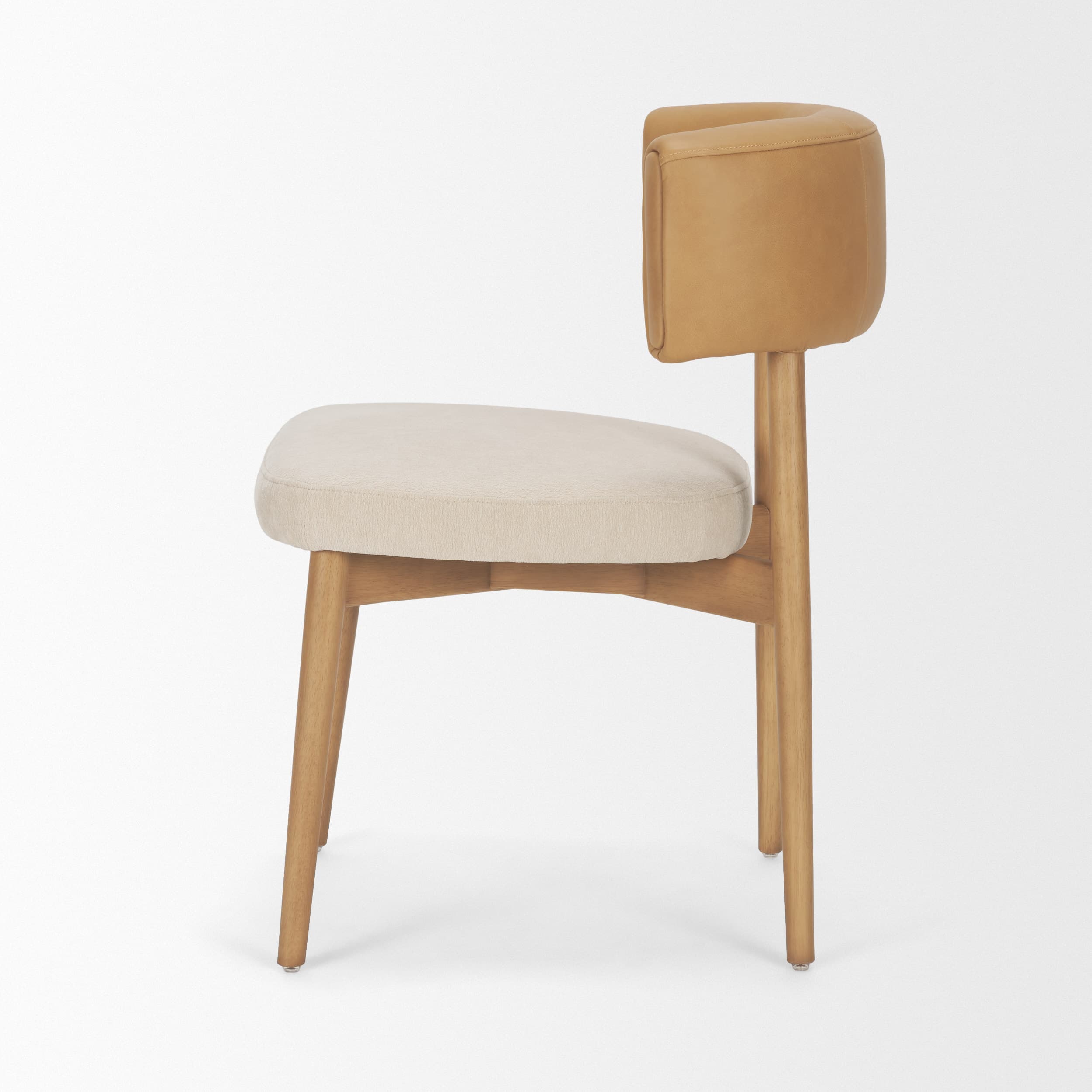 Motley Open Back Dining Side Chair | Cream Fabric w/ Brown Wood — product photograph