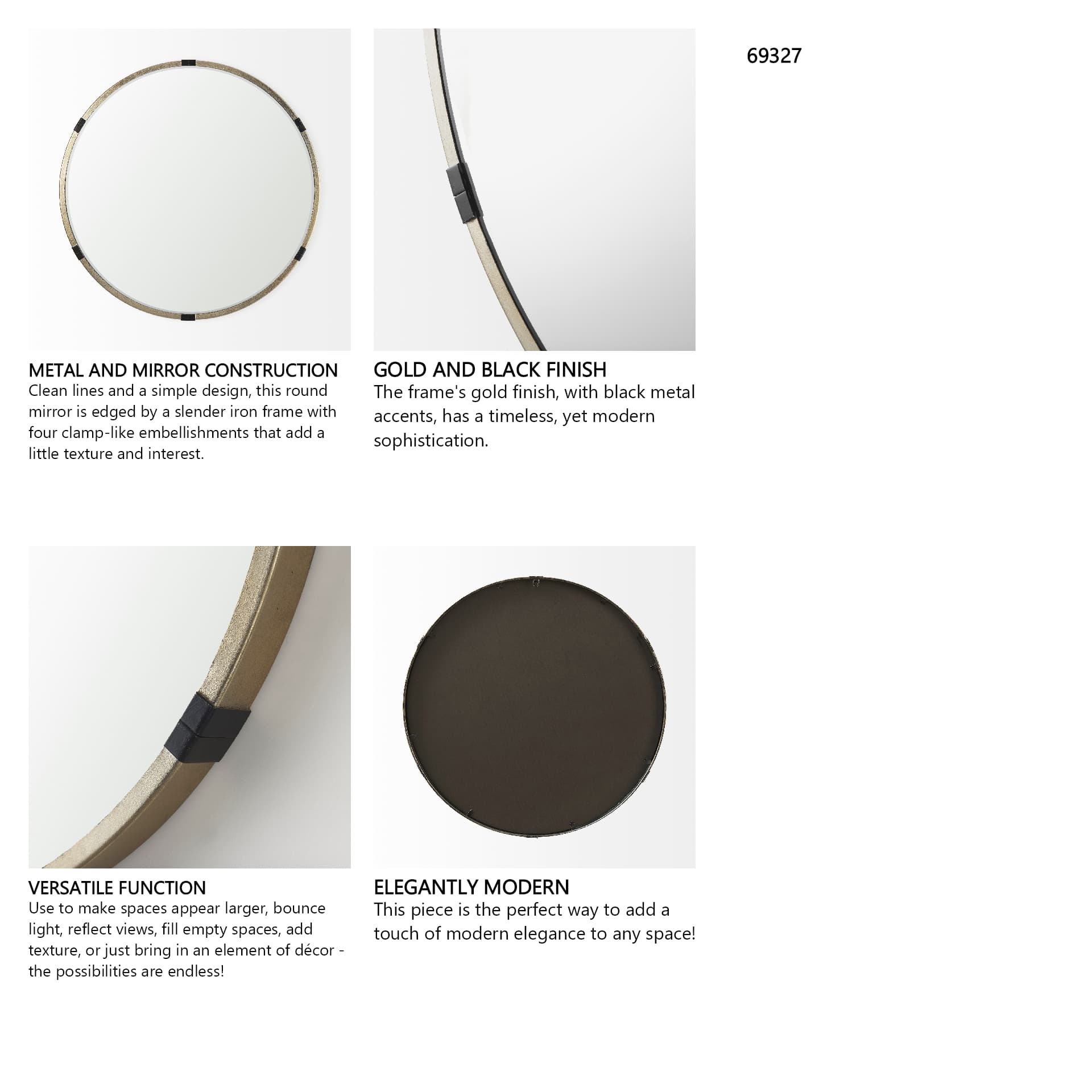 Melissa 28.5" Medium Round Gold Metal Wall Mirror — in a styled room