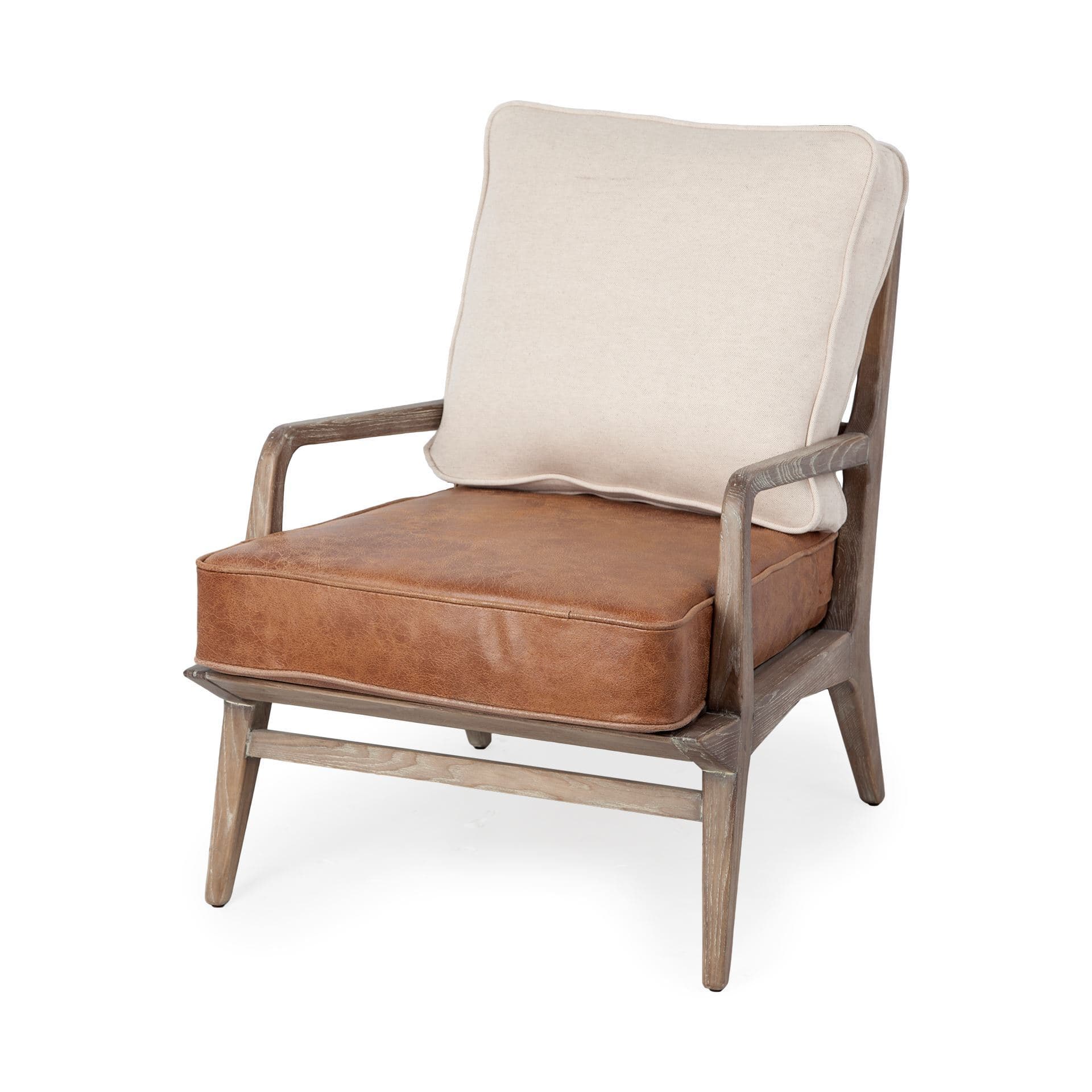 Harman II Cream Fabric and Brown Leather Seat Accent Chair — product photograph