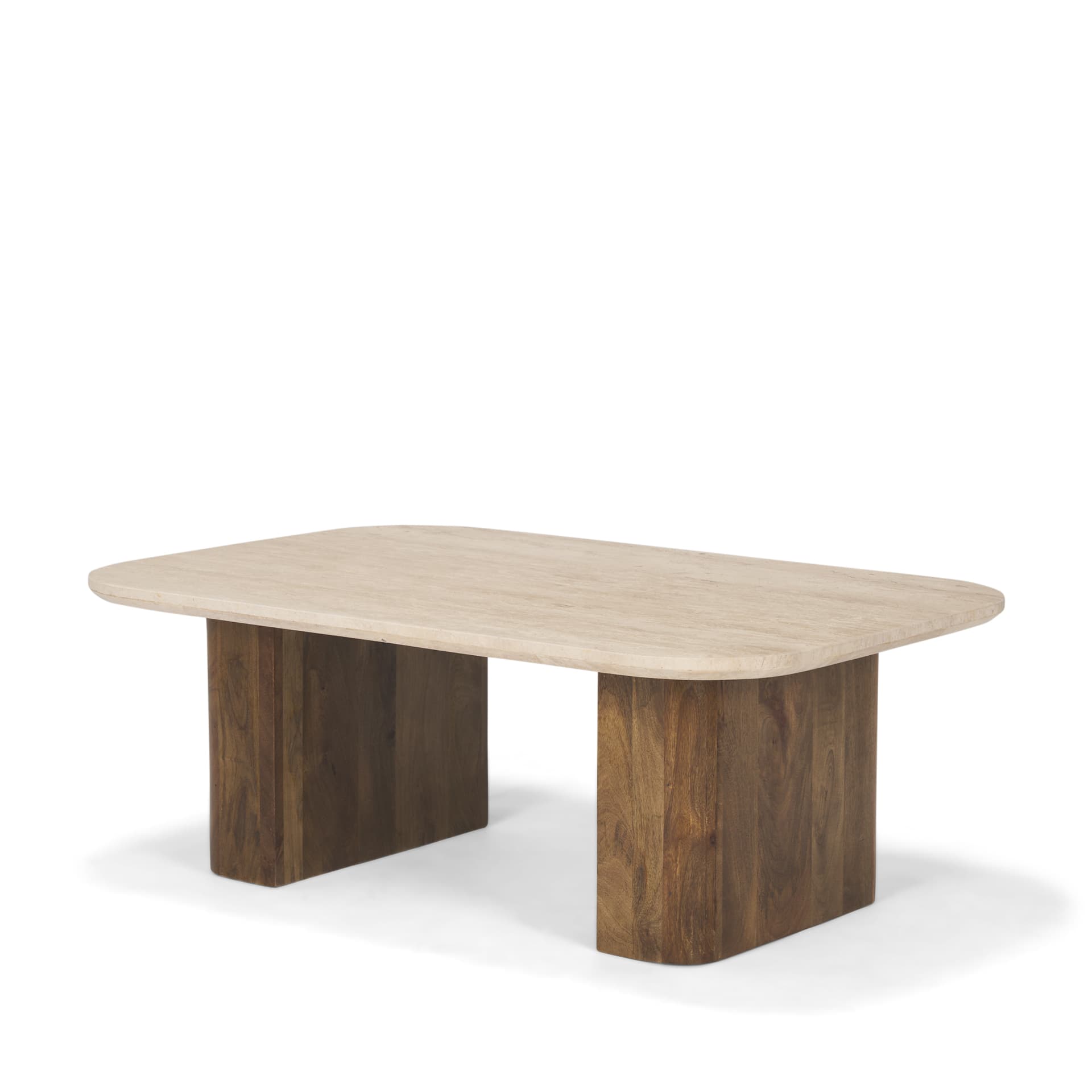 Symona Travertine and Mango Wood Rectangle Coffee Table — product photograph