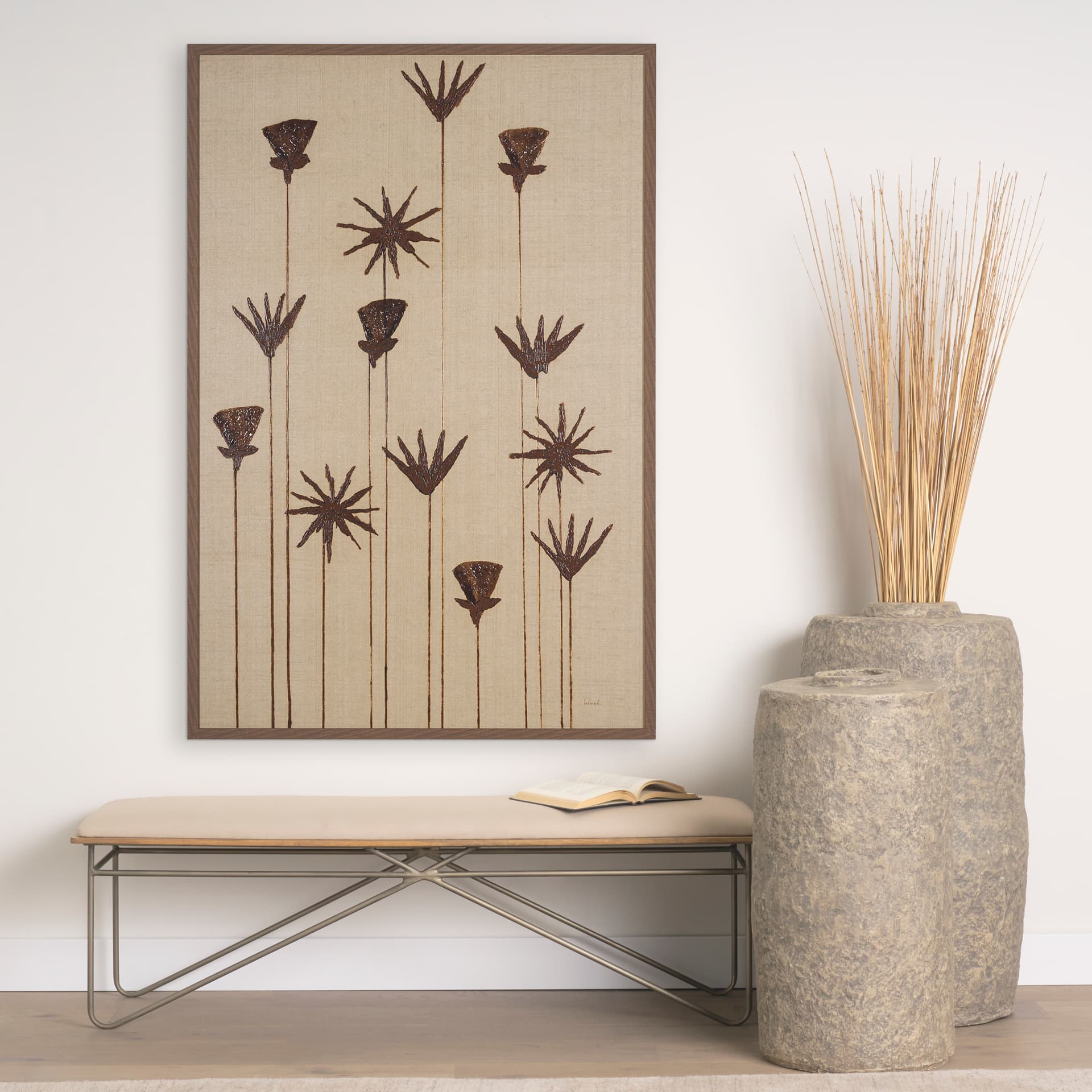 Spark I (Tan) by Mercana Studio a Hand Embellished Textured Framed Art Print — in a styled room
