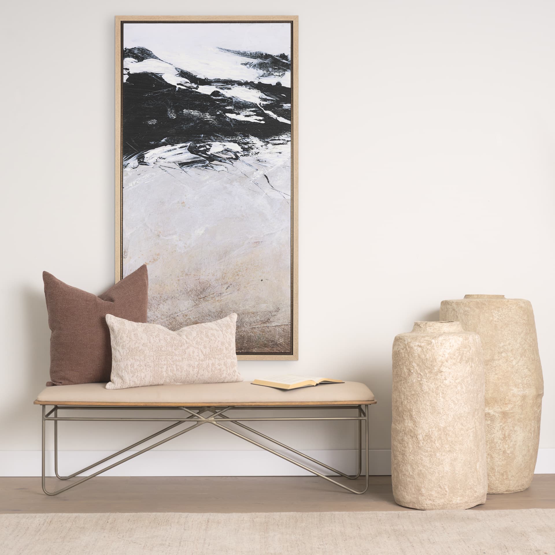 Black Strokes I by Mercana Studio a Hand Embellished Textured Framed Canvas — in a styled room