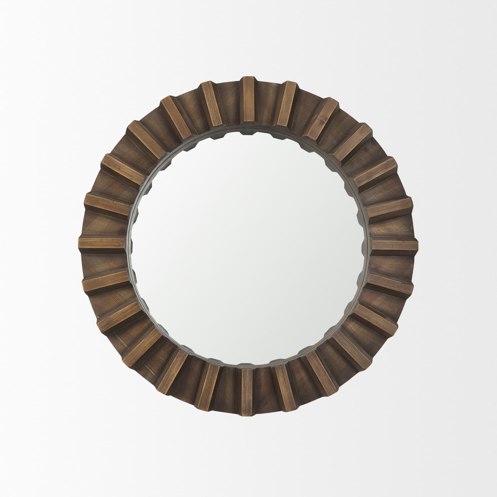 Sprocket 26" Round Brown Wood Frame Mirror — product photograph