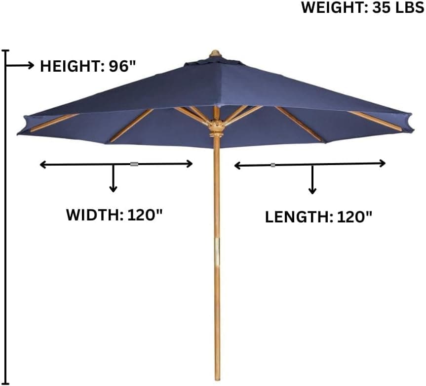 10-ft Teak Market Umbrella with Blue Canopy TU90-B — product photograph