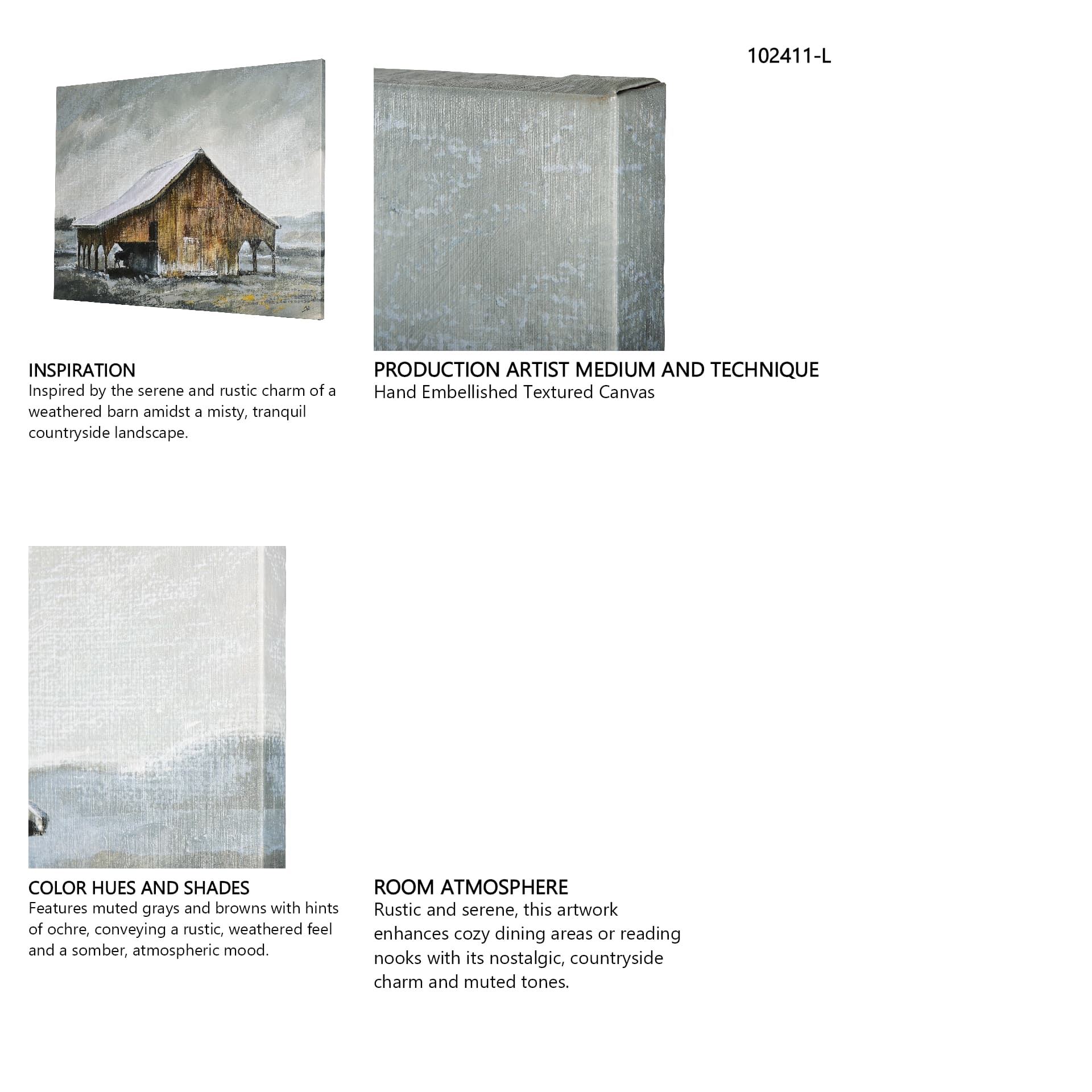 Old Barn III by Mercana Studio a Hand Embellished Textured Canvas — in a styled room