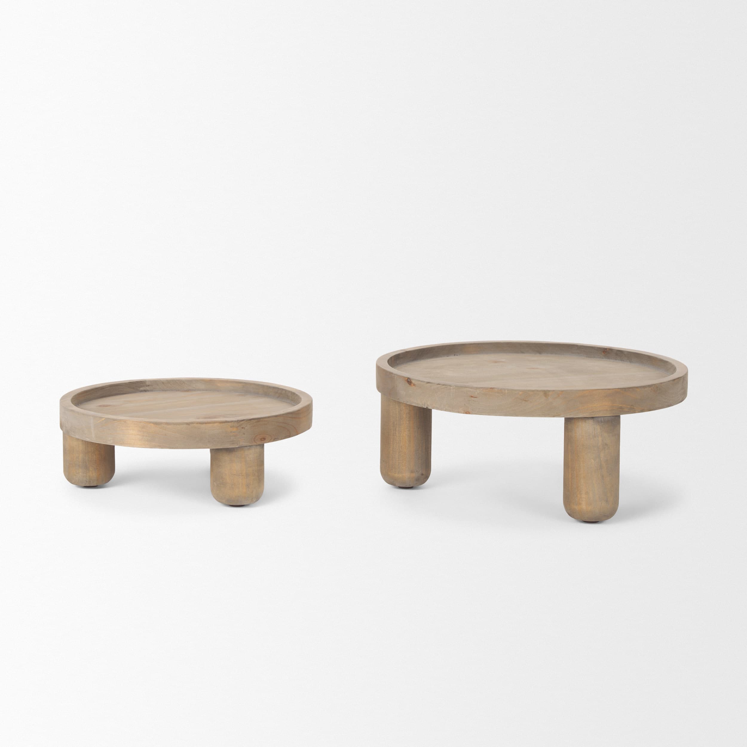 Virve Round Light Brown Wood w/ Gray Wash Wooden Trays — product photograph