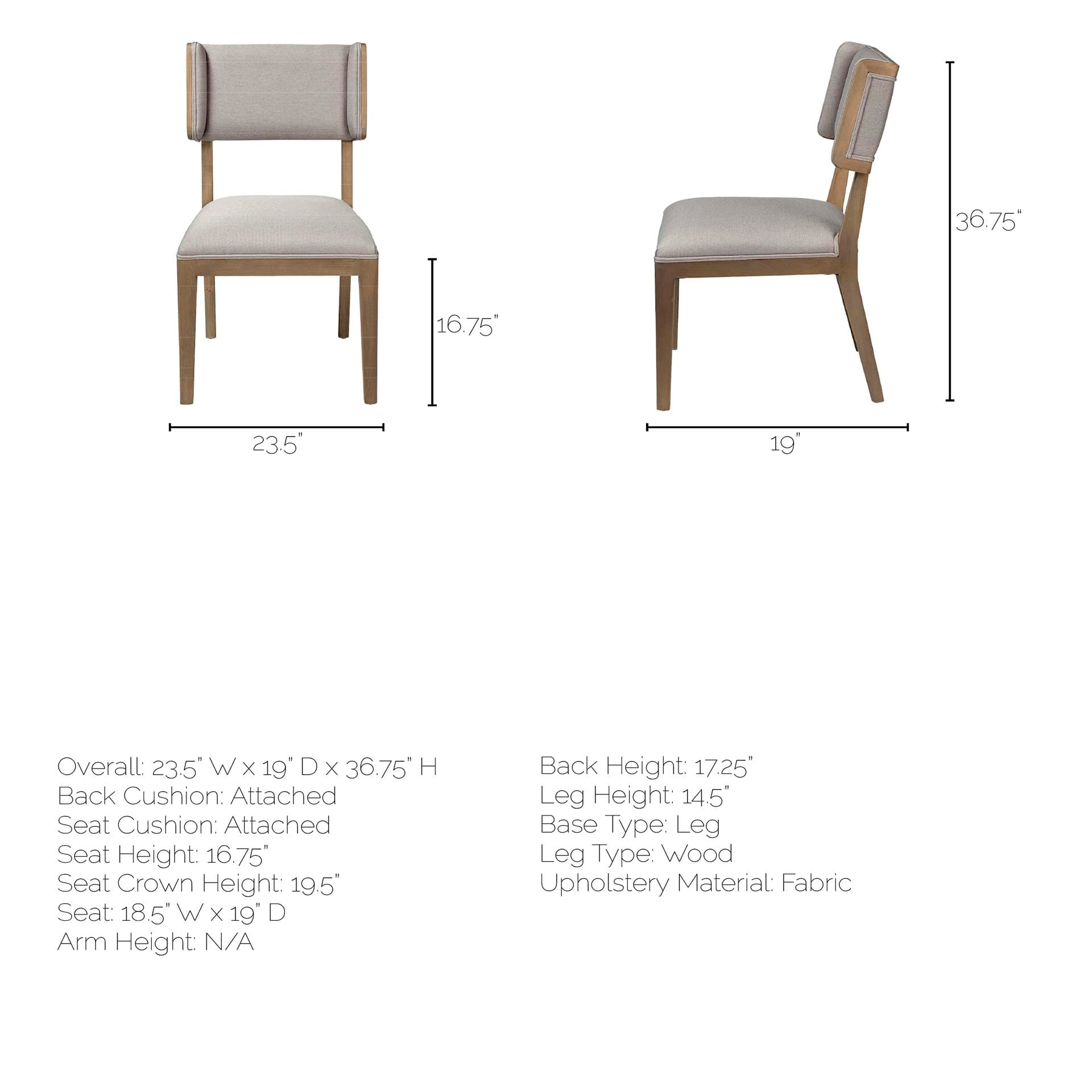 Tenton Open Back Dining Side Chair | Grey Fabric w/ Brown Wooden — product photograph