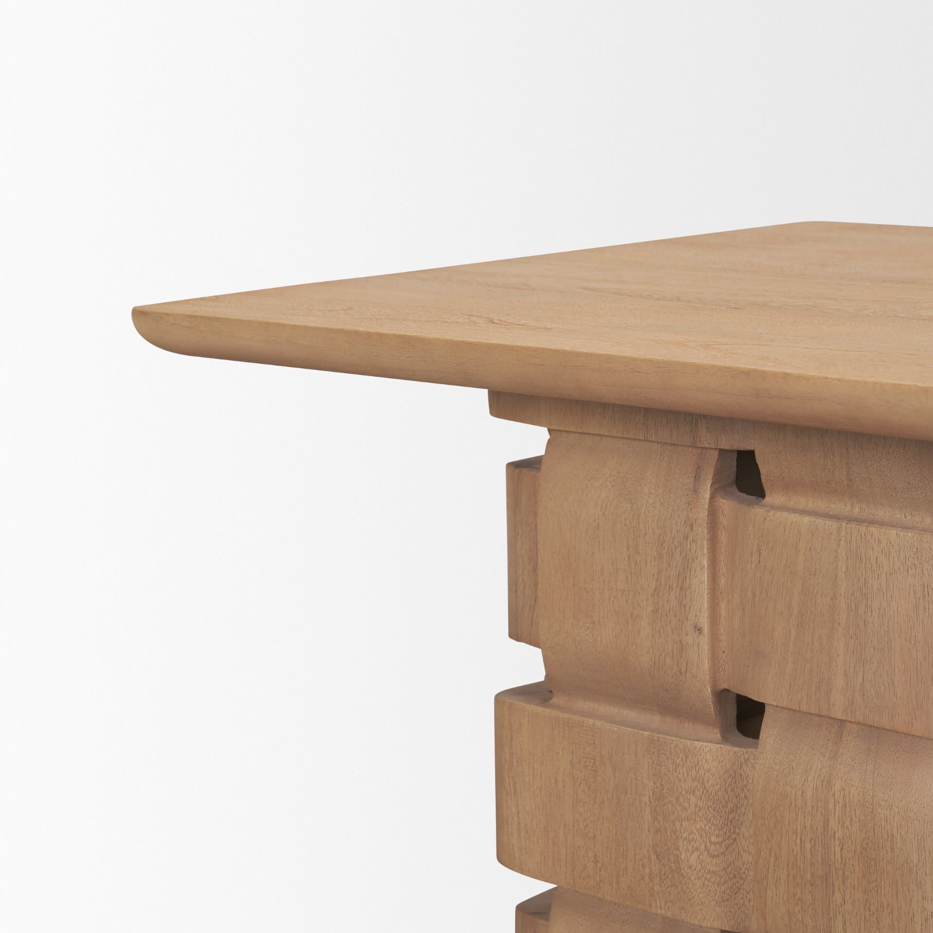 Trellyn Light Brown Wood w/ Carved Woven Base Square Accent Table — product photograph