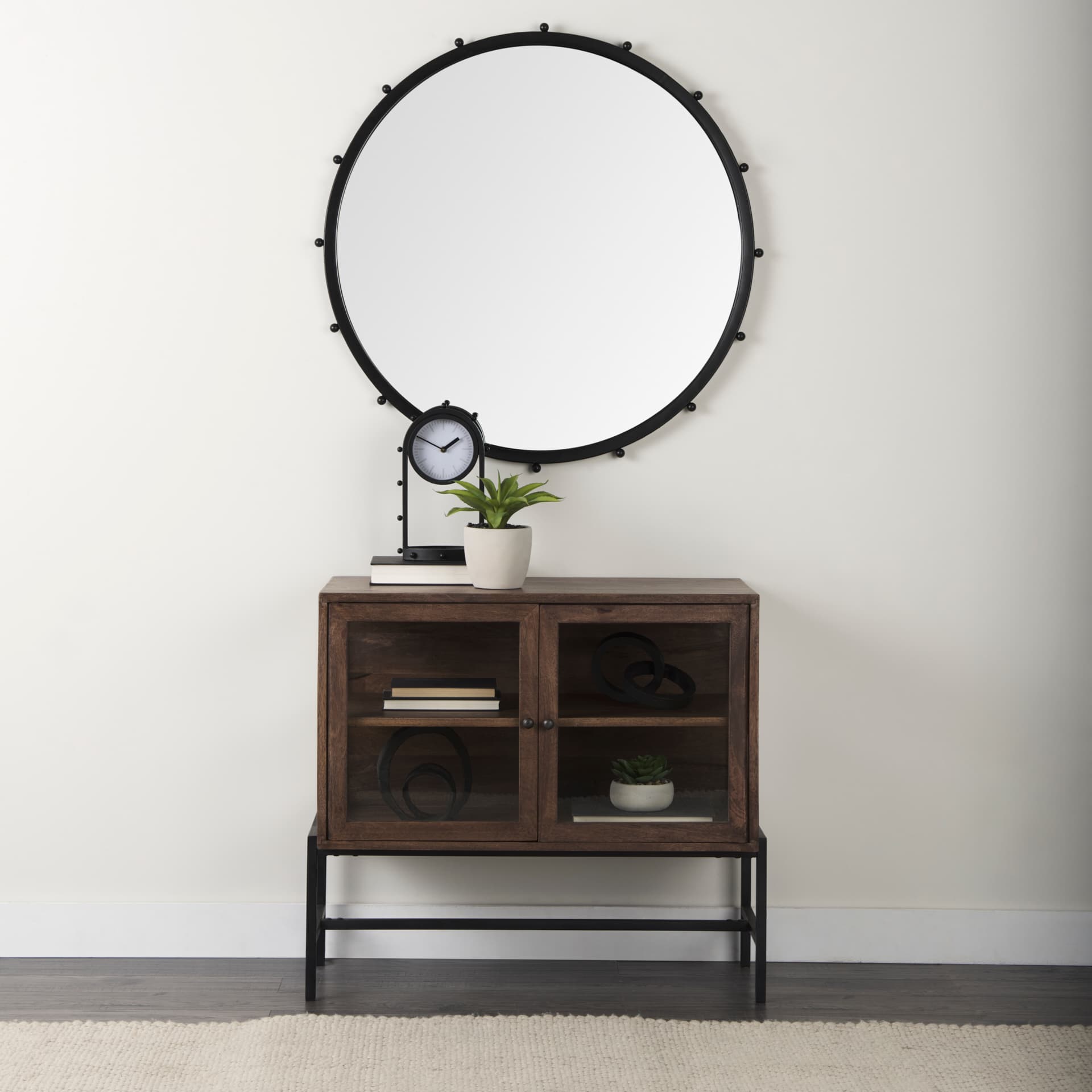 Elena III Large Black Wall Mirror — in a styled room